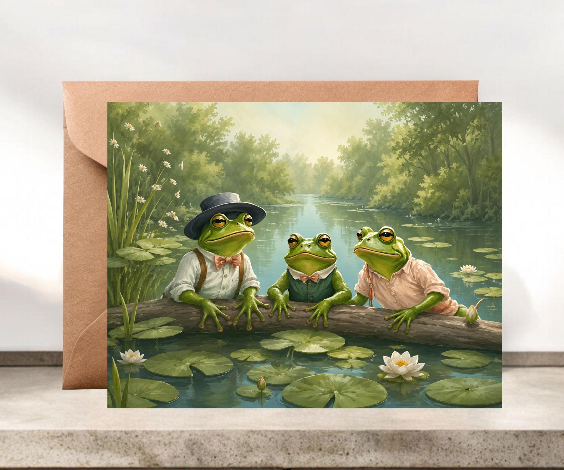 Whimsical Frogs on the River Blank Cards #061