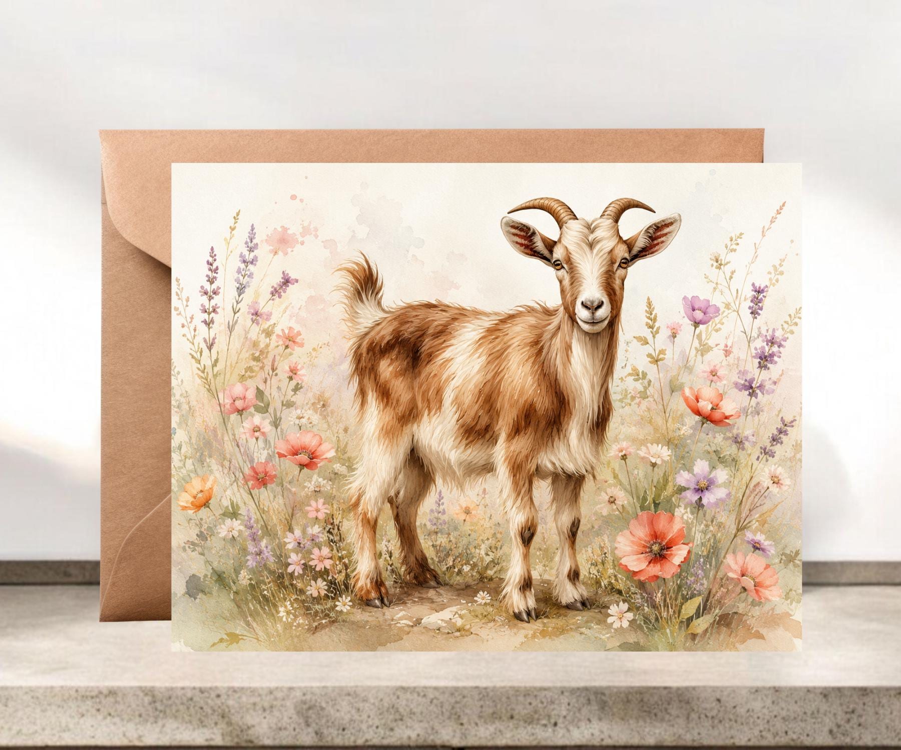 Goat in Flowers Notecards #010