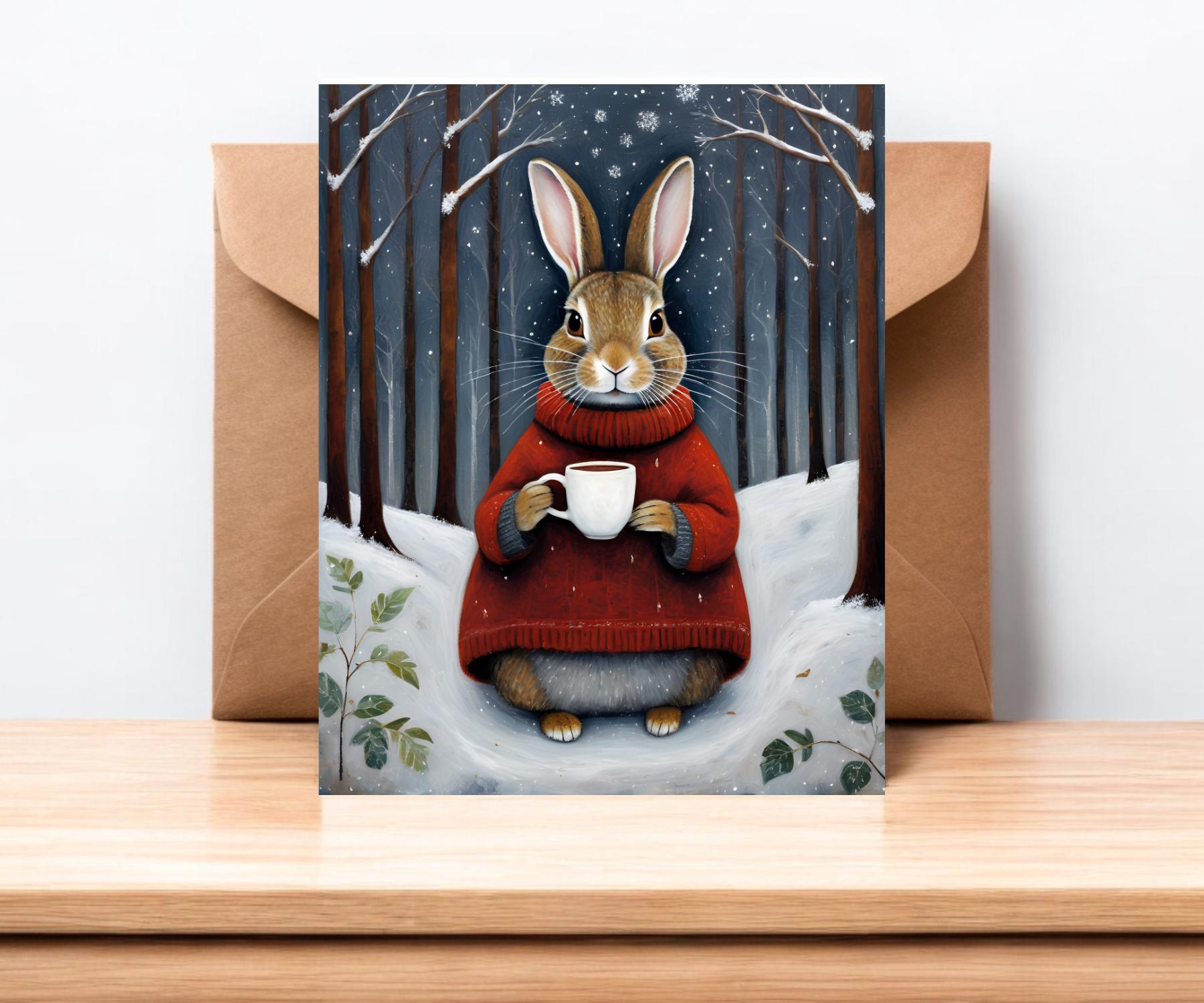 Winter Morning Rabbit Greeting Card | Whimsical Nature Notecard | #089