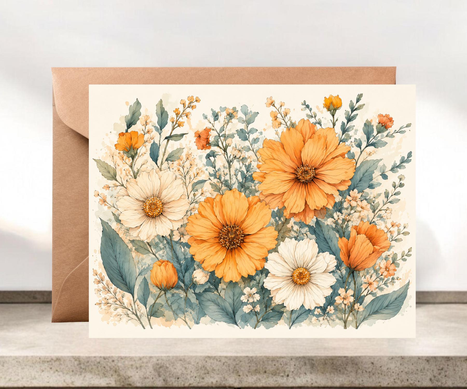 Cottagecore Fall Floral Blank Greeting Cards #037
