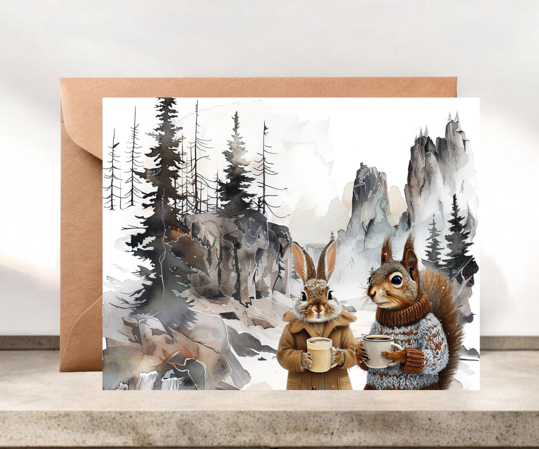 Morning Coffee Notecards, Nature-Inspired Stationery Set, Whimsical Wildlife & Woodland Design #084
