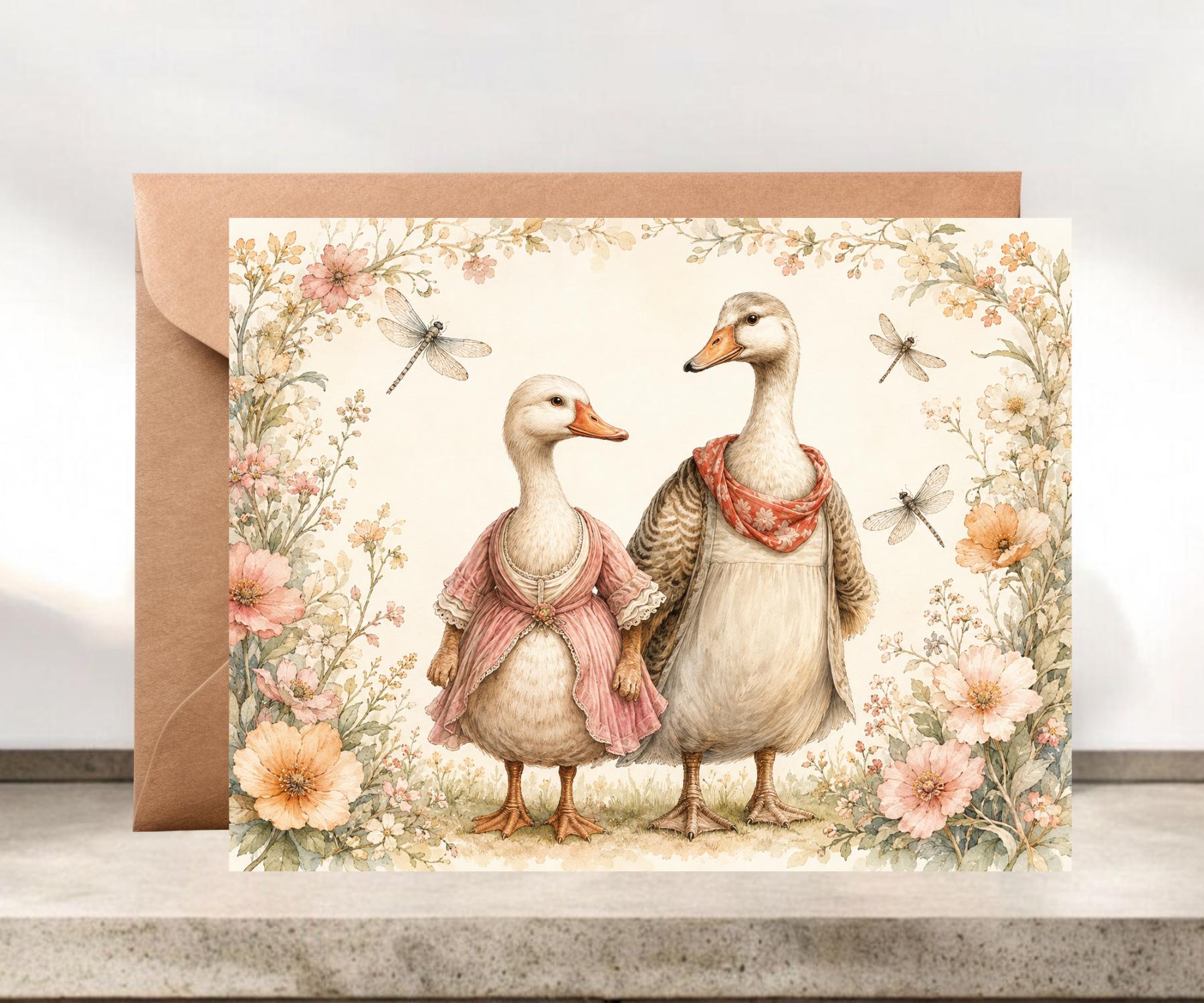 Whimsical Cottage Core Geese Blank Note Cards #016