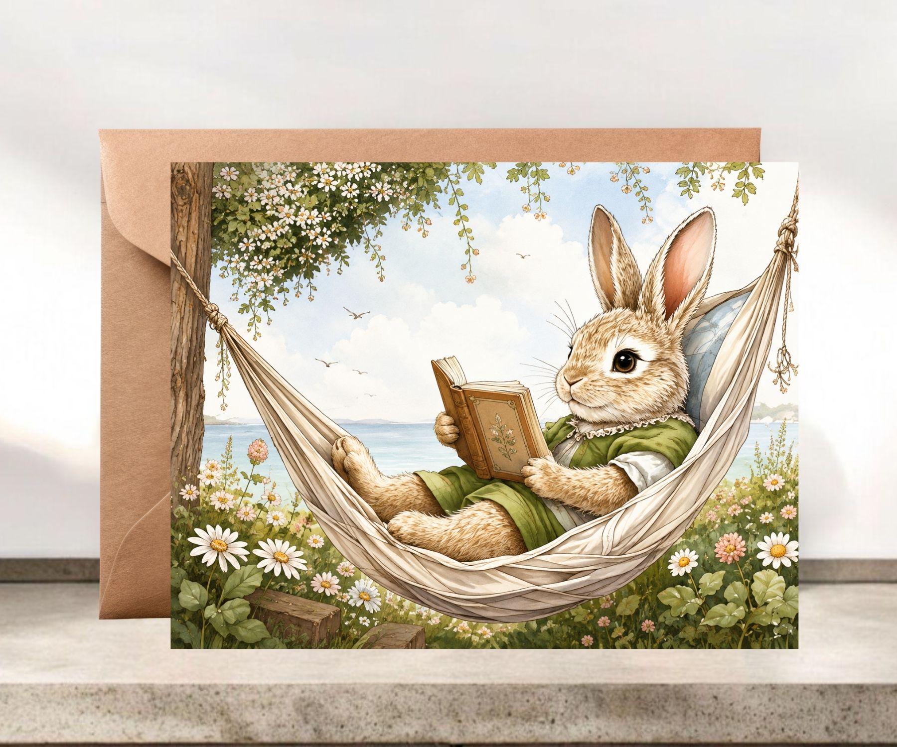 Whimsical Rabbit in Hammock Notecards #034