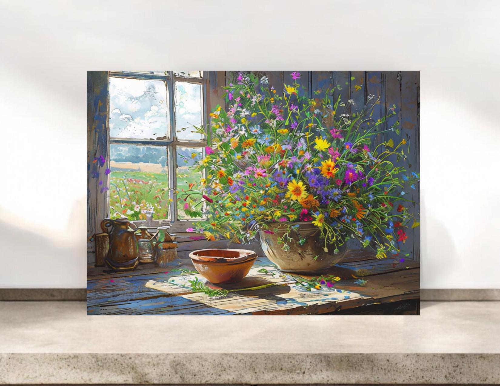 Rustic Farm Table Flowers Notecard Set | Wildflower Stationery | #032