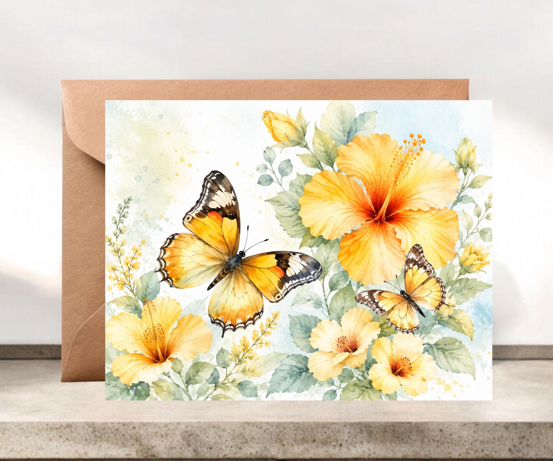 Yellow Butterfly Notecard Set: Spring Stationery Gift, Butterflies and Flowers Notecard Set