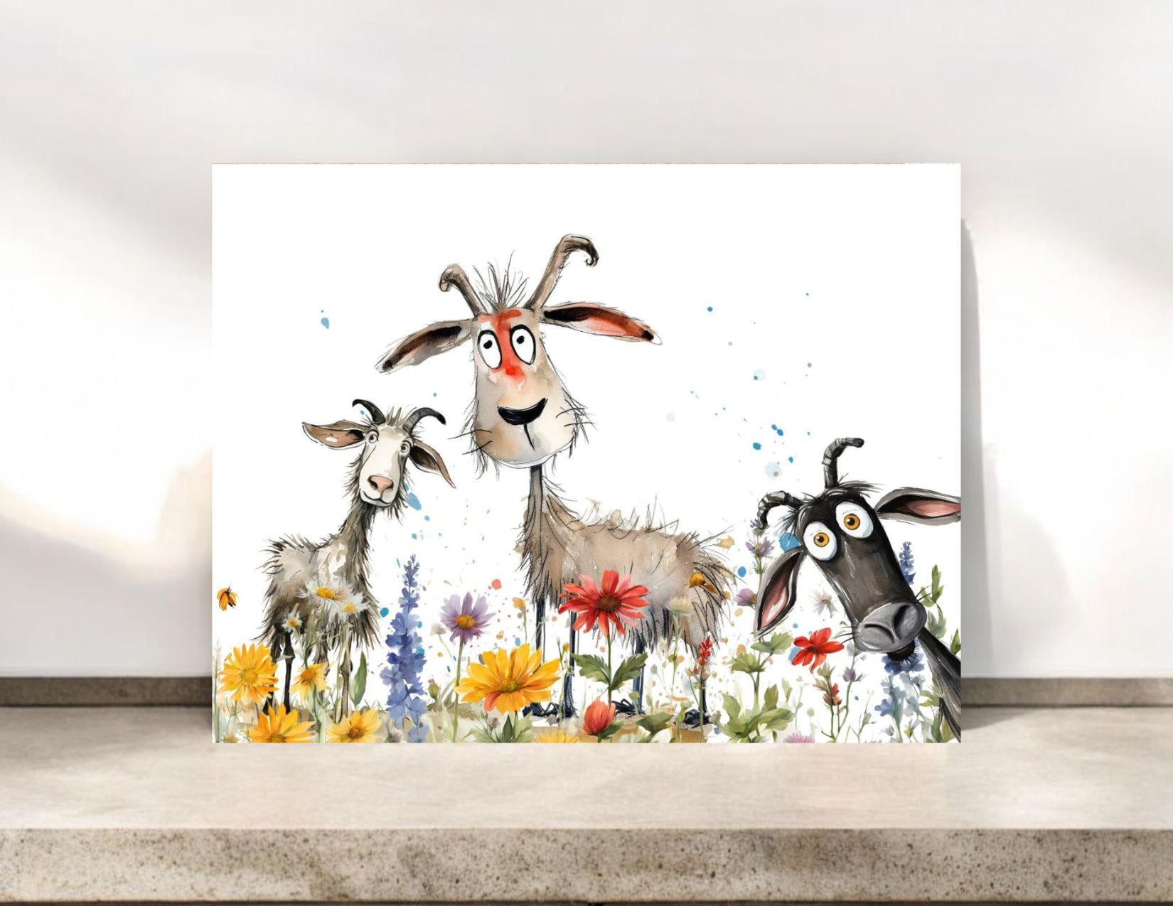 Whimsical Goat Notecards with Envelopes, Funny Goats #085