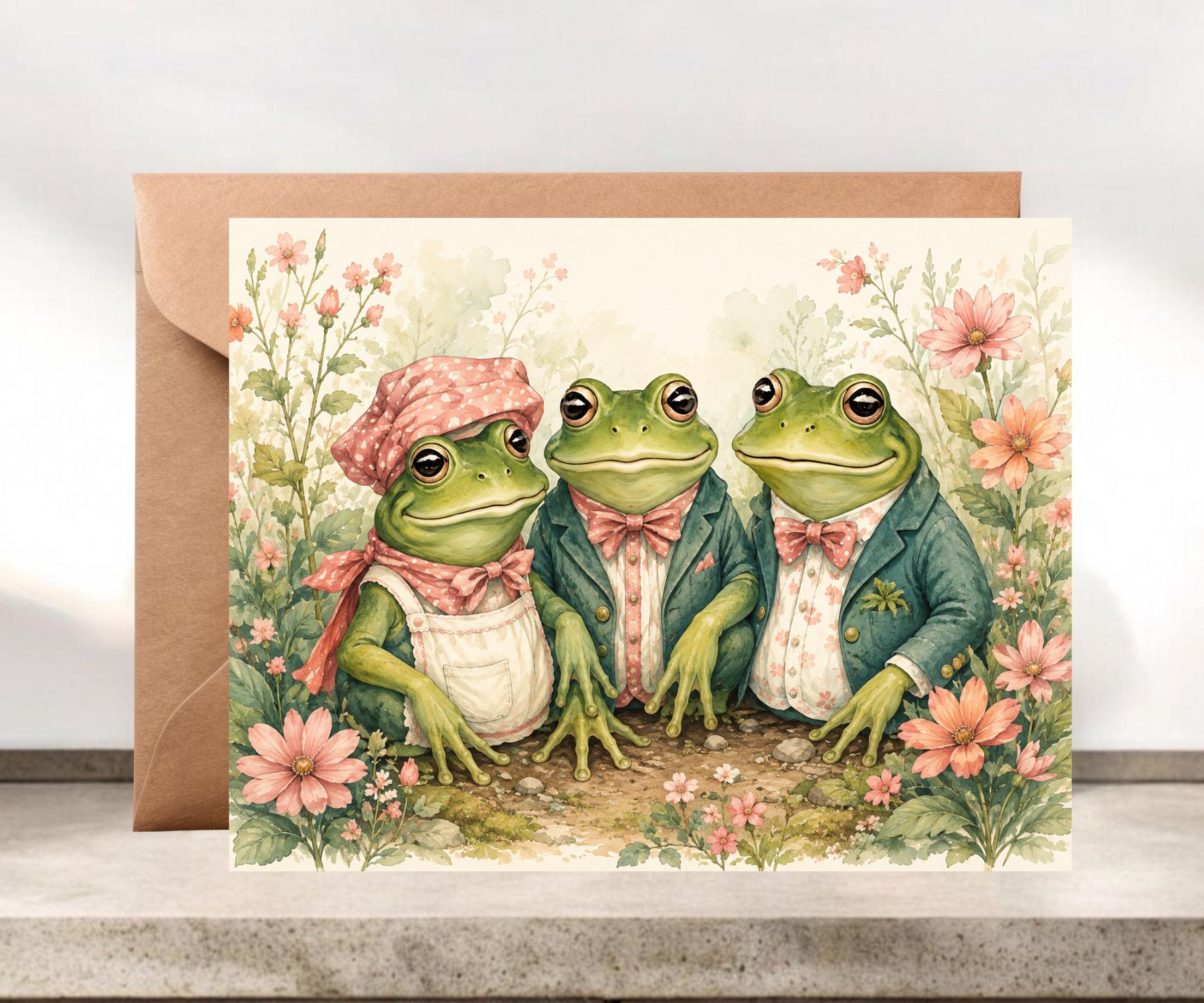Three Whimsical Frogs Greeting Card #017