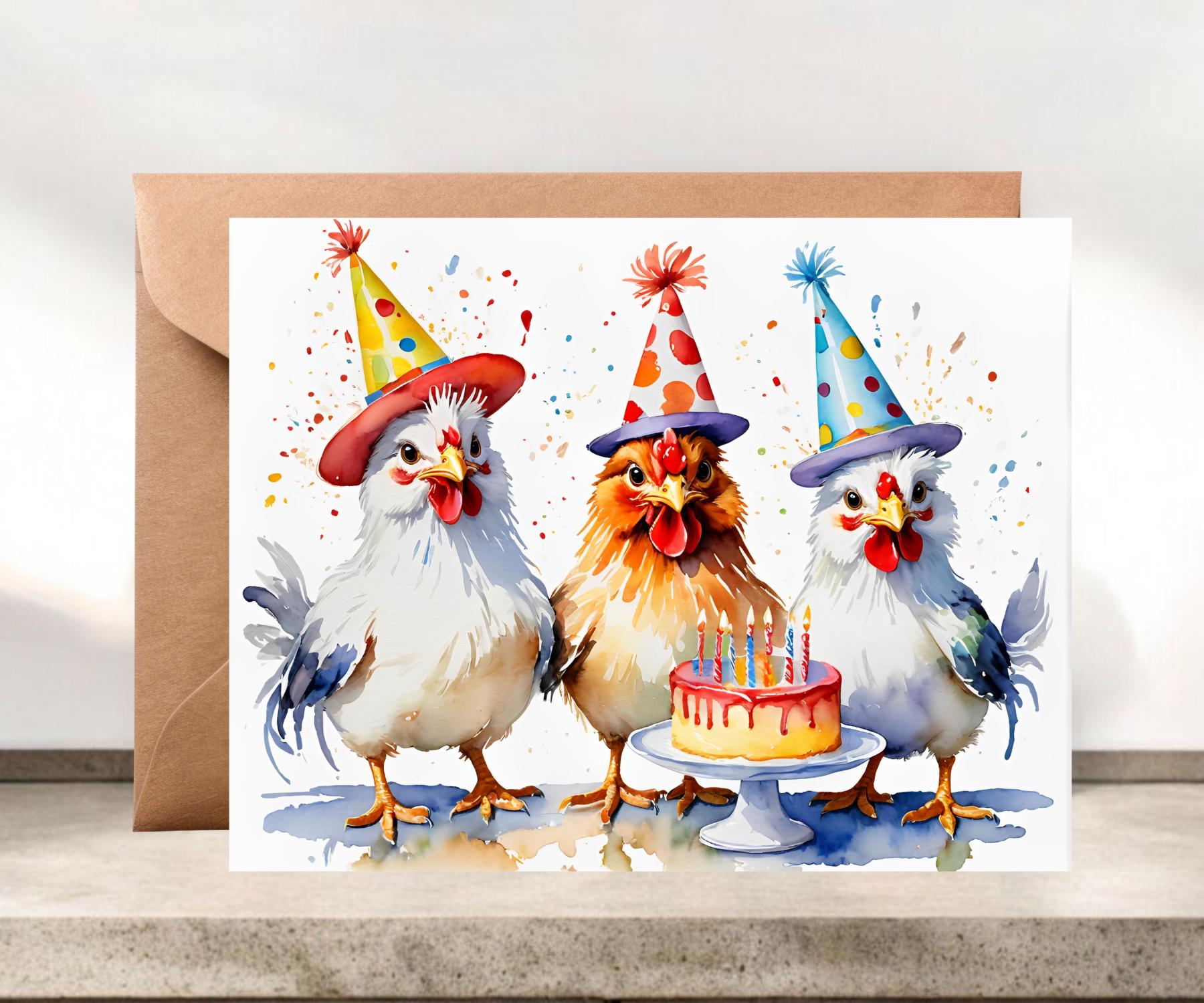 Funny Chicken Birthday Card, Party Chickens #042