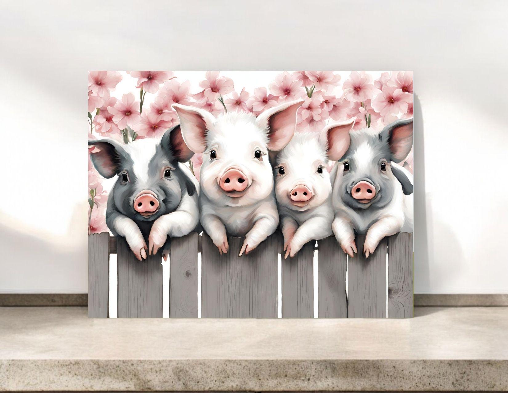 Pigs on a Fence Notecards with Envelopes | Cute Pig Stationery | #020