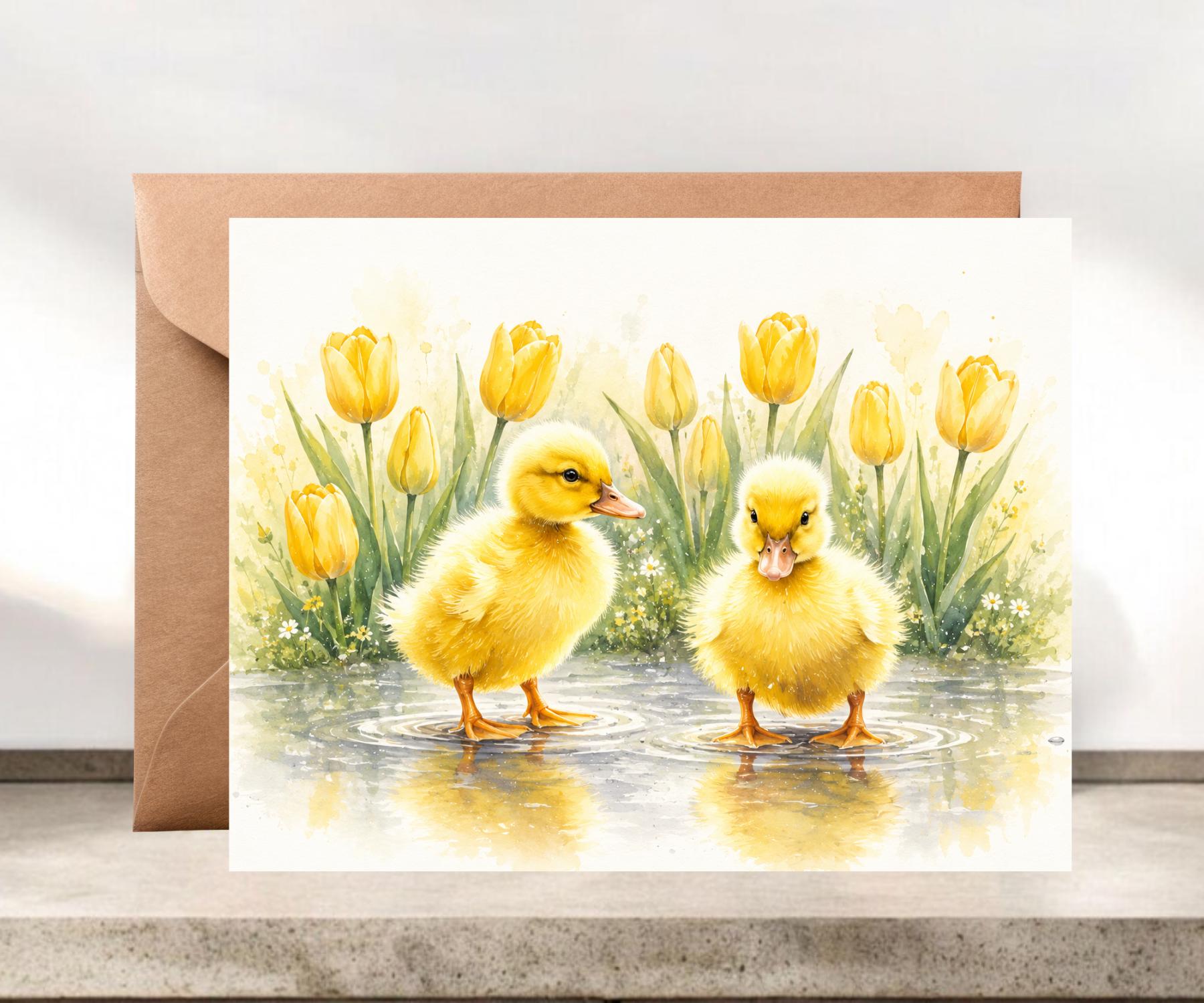 Two Yellow Puddle Ducklings Stationery #033