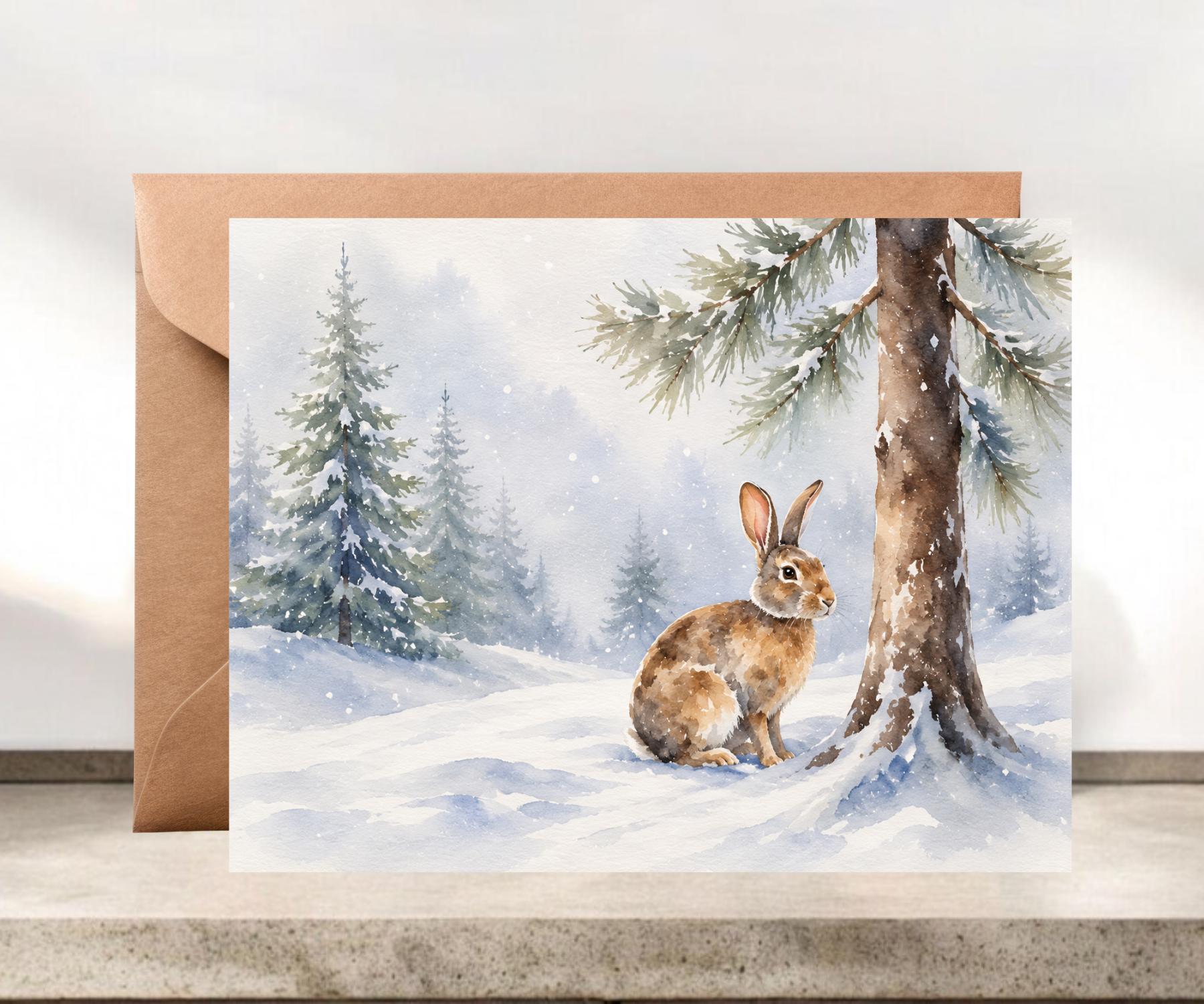 Winter Rabbit Blank Greeting Card #053