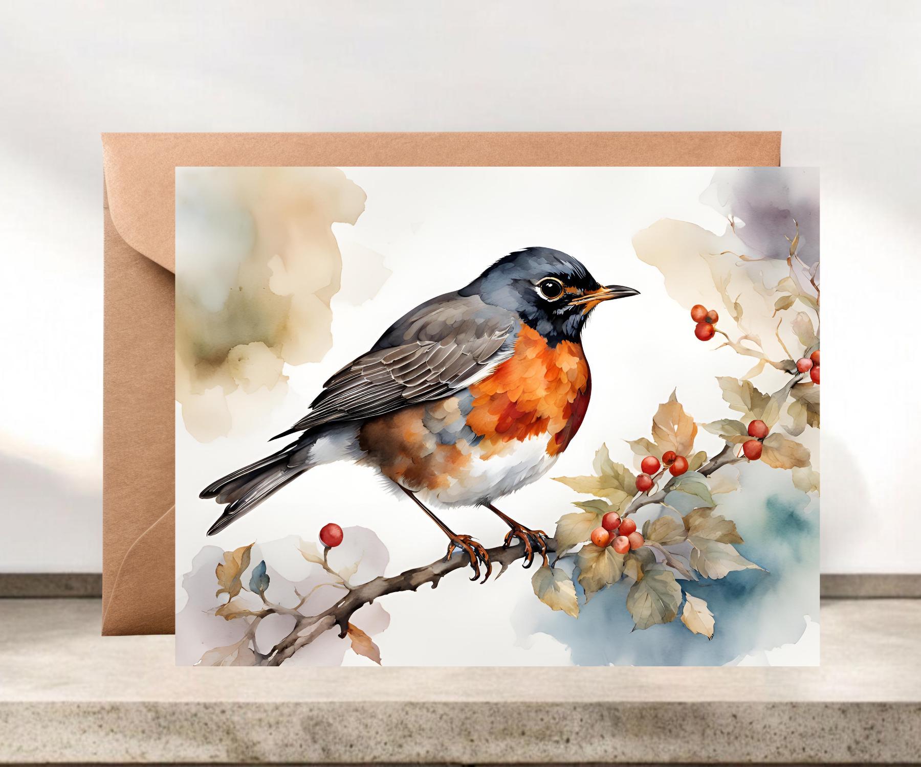 American Robin Notecards, Watercolor Songbird Stationery #073
