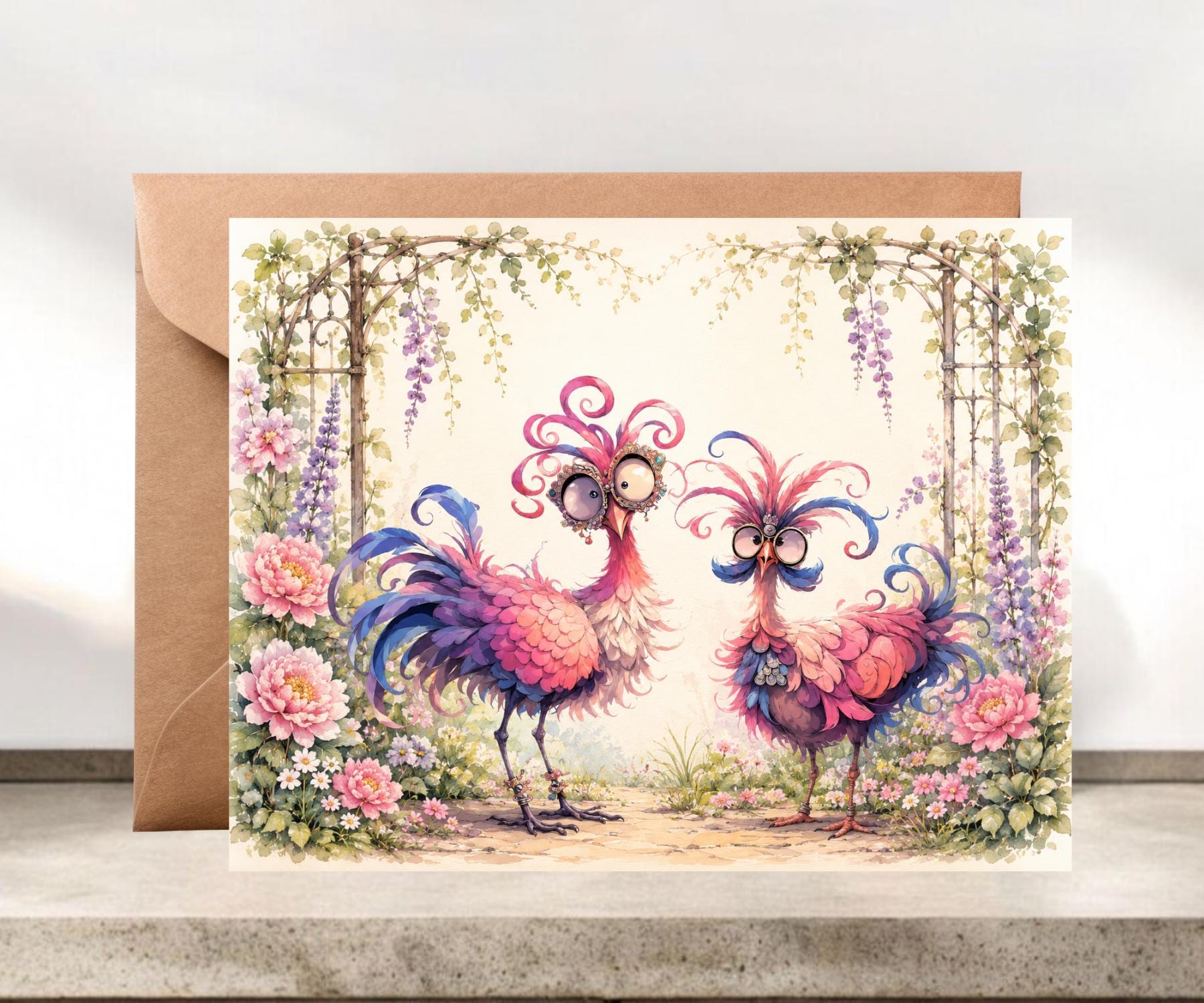 Crazy Pink Chicks Blank Greeting Cards #044