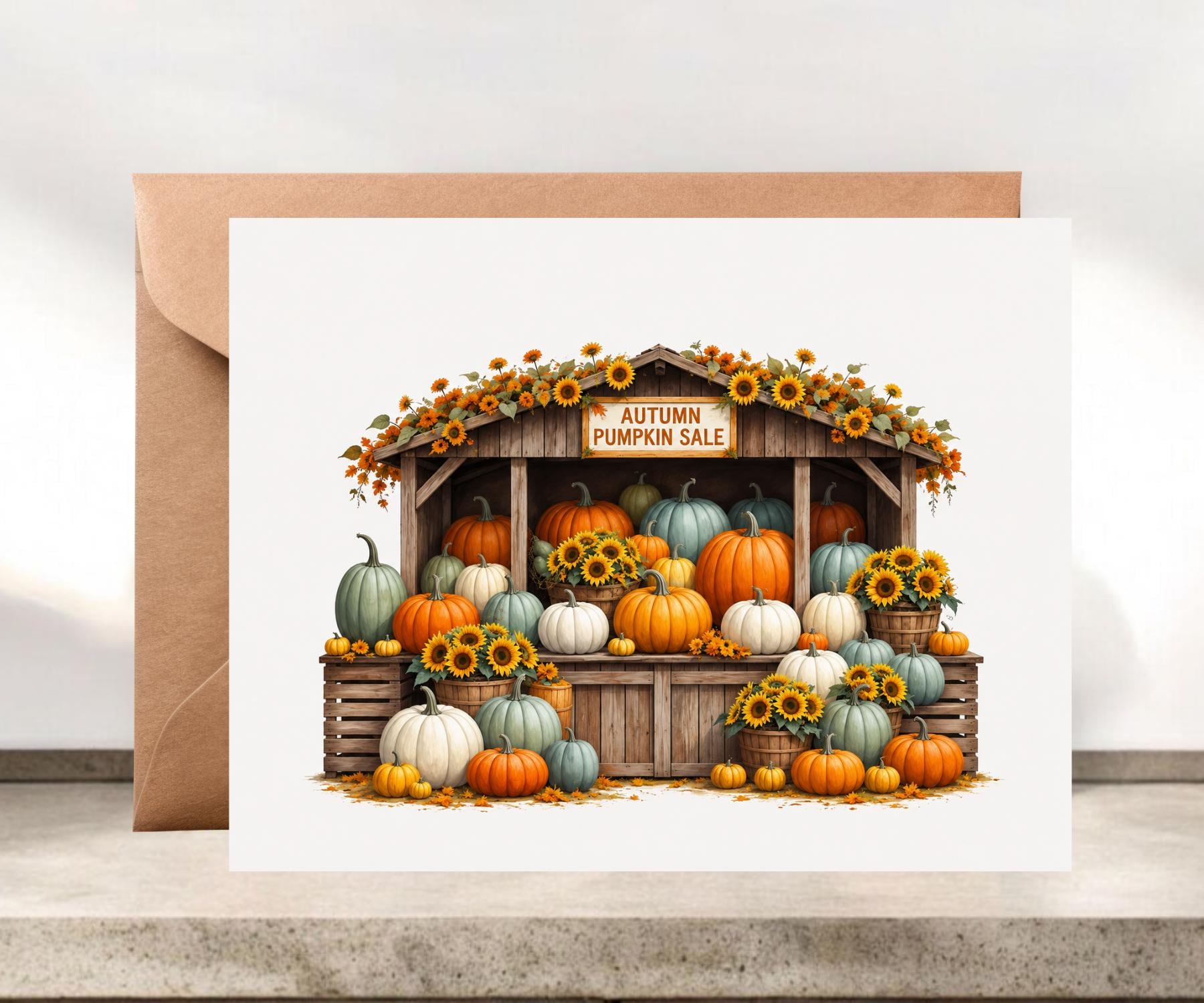 Autumn Pumpkin Market Stand Notecards #052