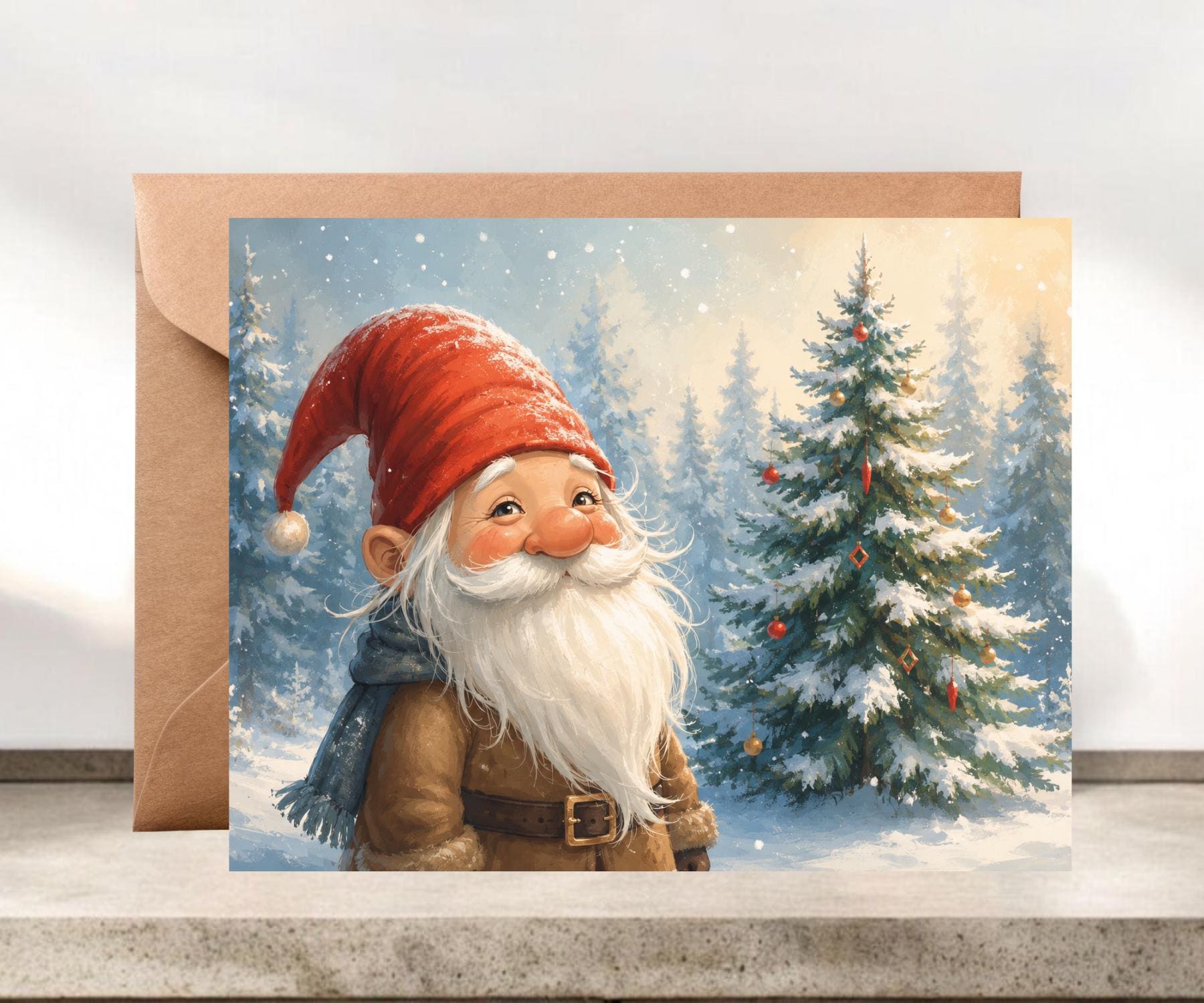 Woodland Gnome Blank Christmas Greeting Card #086