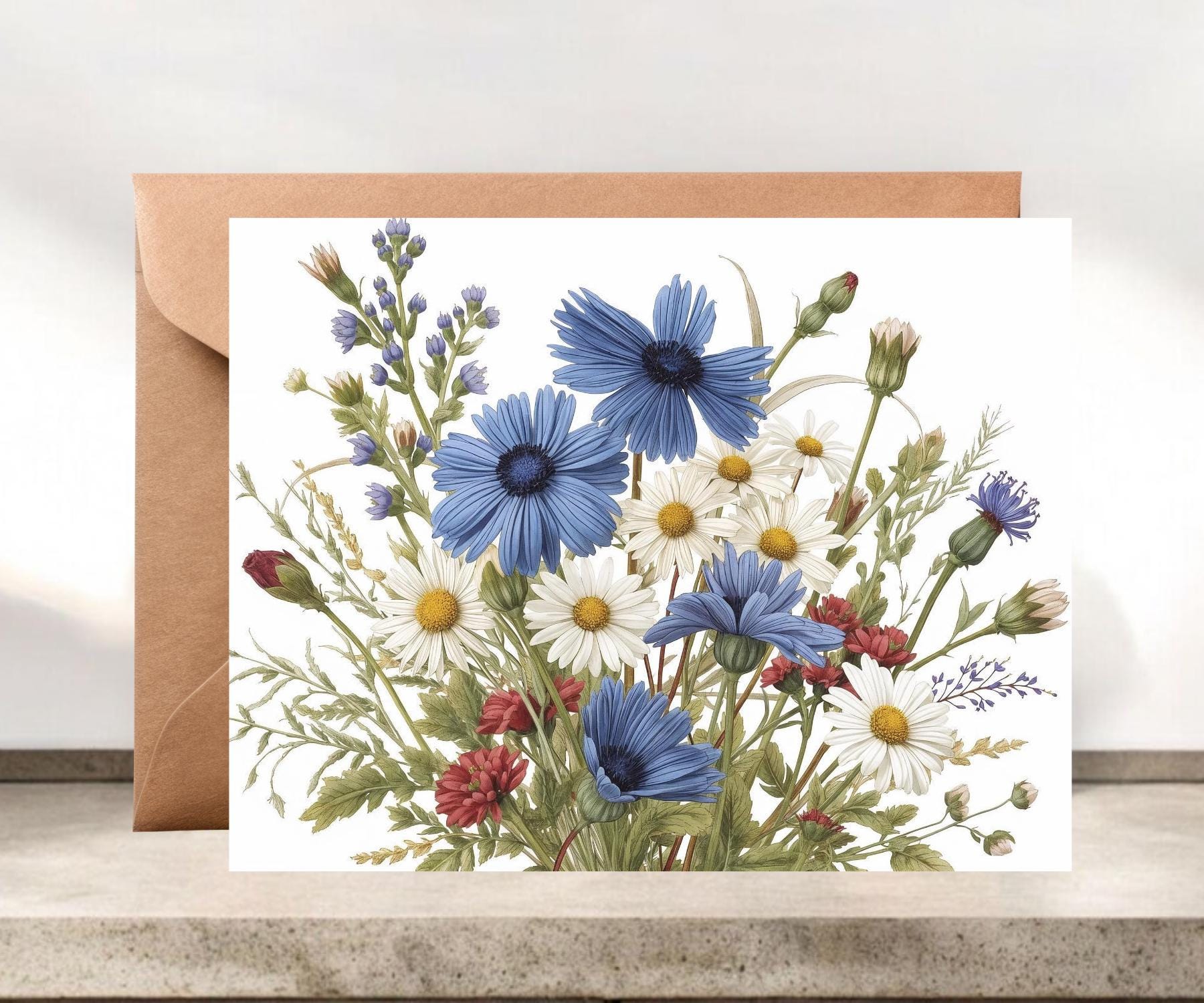 Cornflowers, Daisies & Red Clover Cards #077