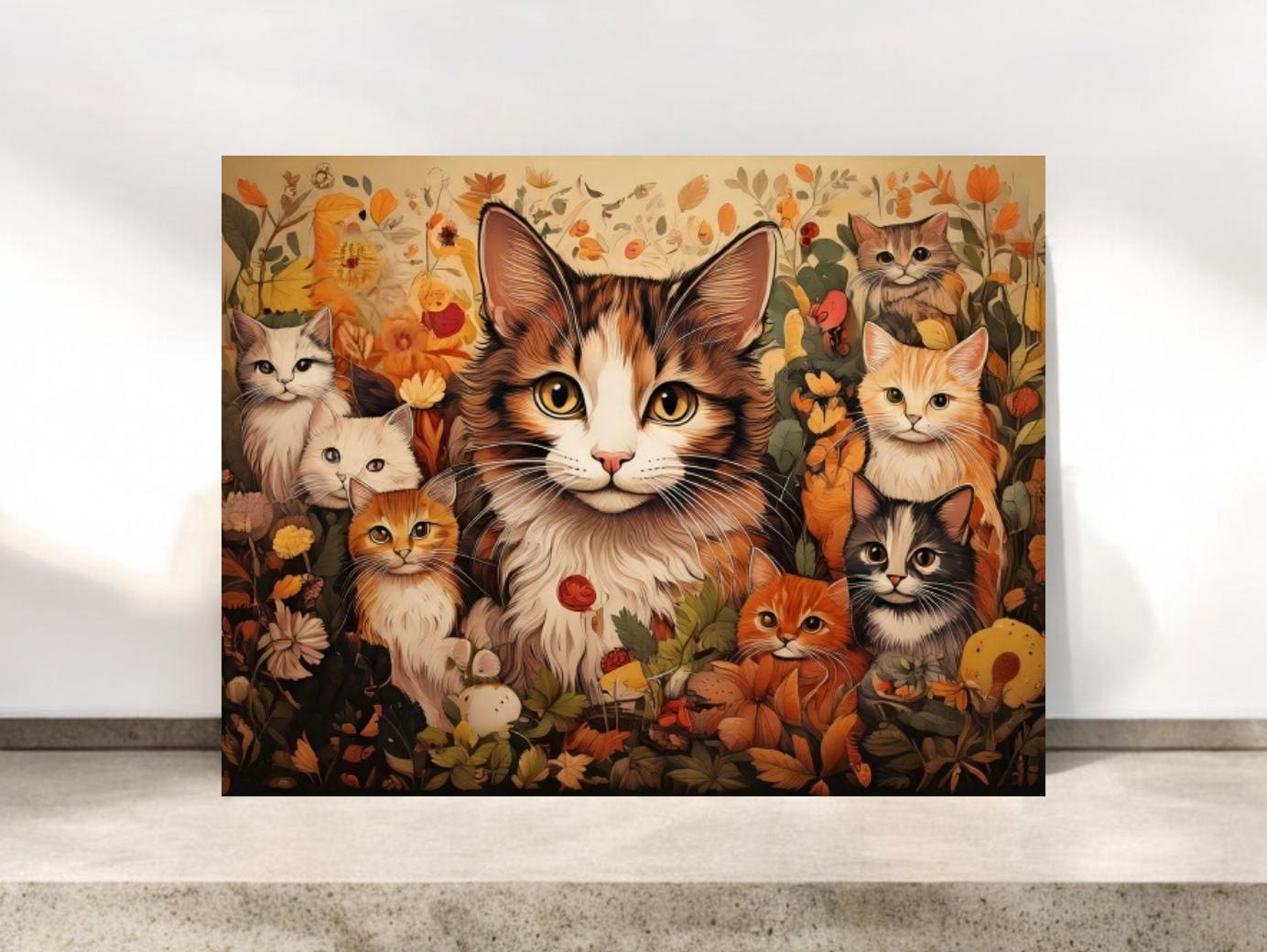 Multiple Cats Blank Notecards, Cottagecore Cat Stationery #095