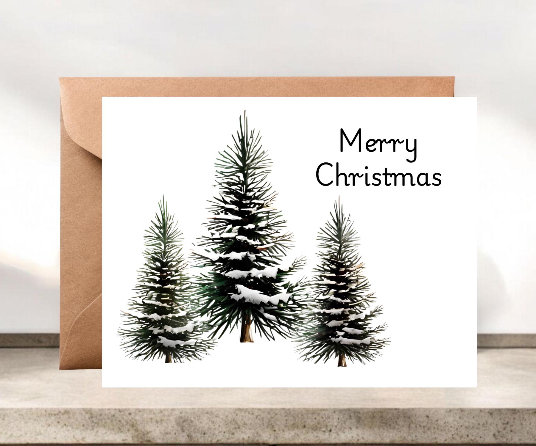 Snow Covered Trees Minimalist Blank Christmas Card #092