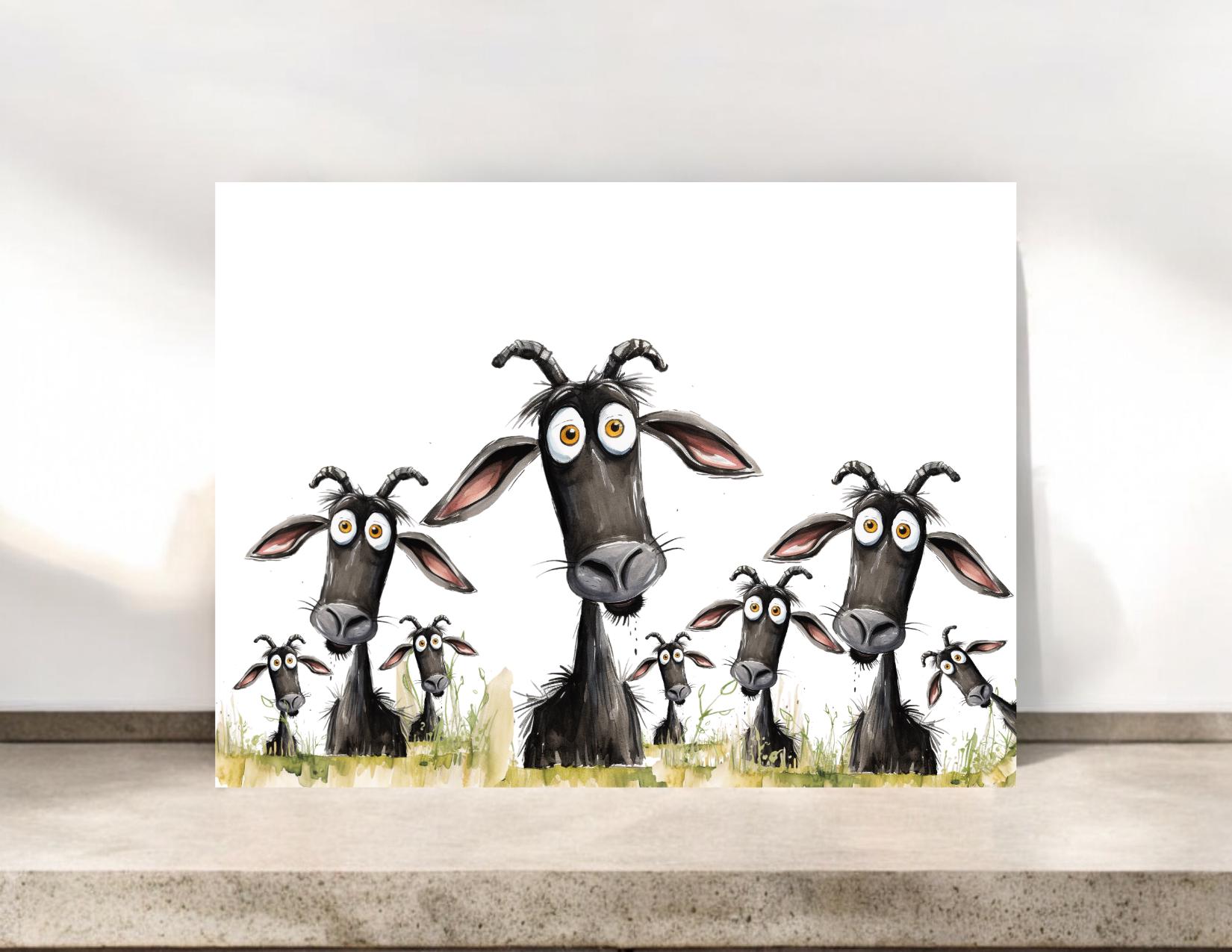 Silly Goat Herd Blank Notecards, Funny Goat Stationery #094