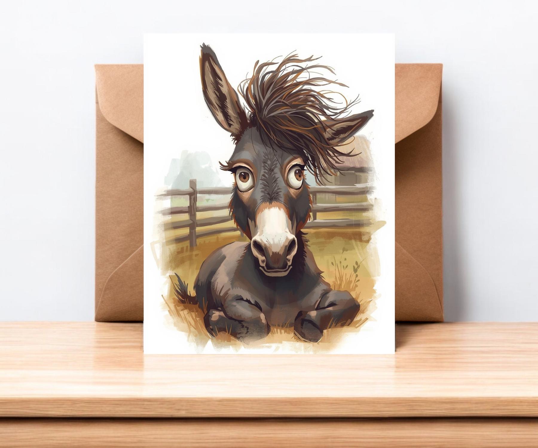 Whimsical Donkey Notecards, Funny Farm Donkey Stationery #108