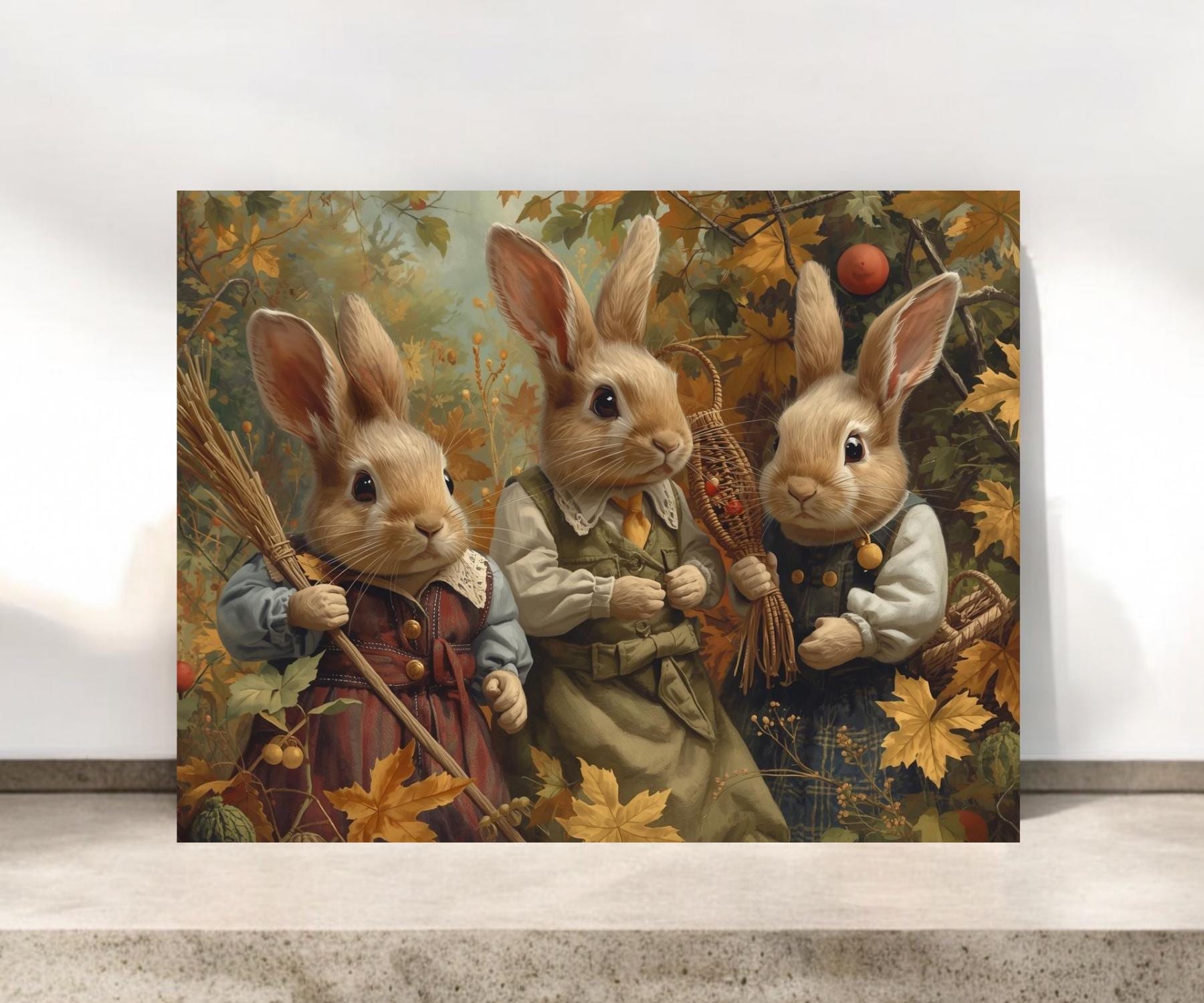 Whimsical 3 Bunnies Notecard, Woodland Greeting Card #133