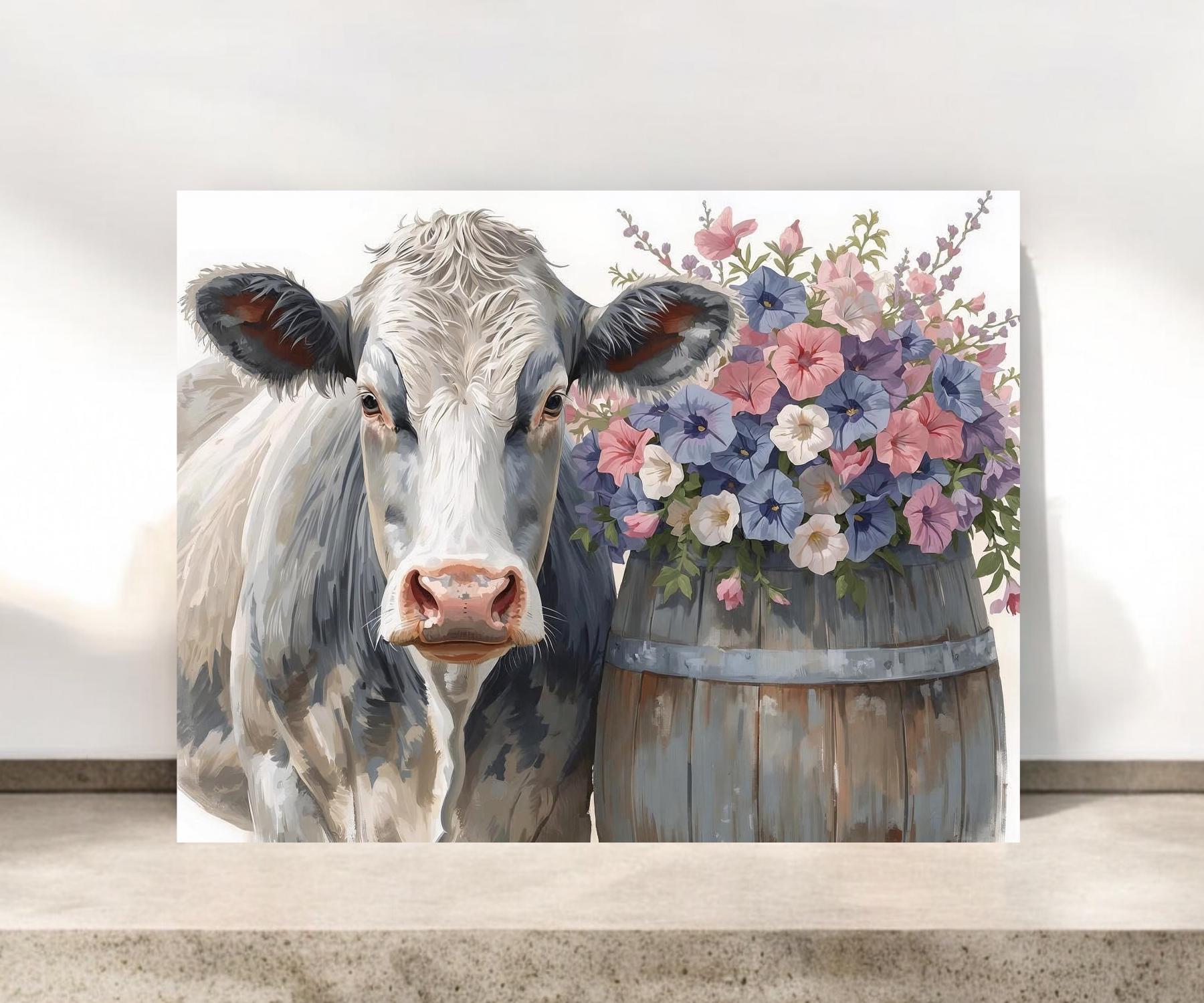 Cow with Flowers Notecard, Cow Stationery #131