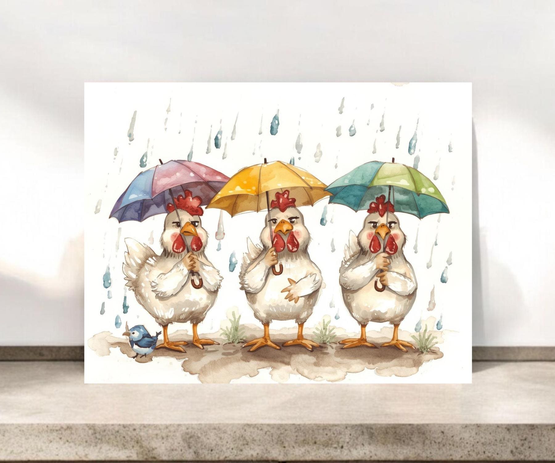 Whimsical Grumpy Chickens Notecard, Blank Card #135