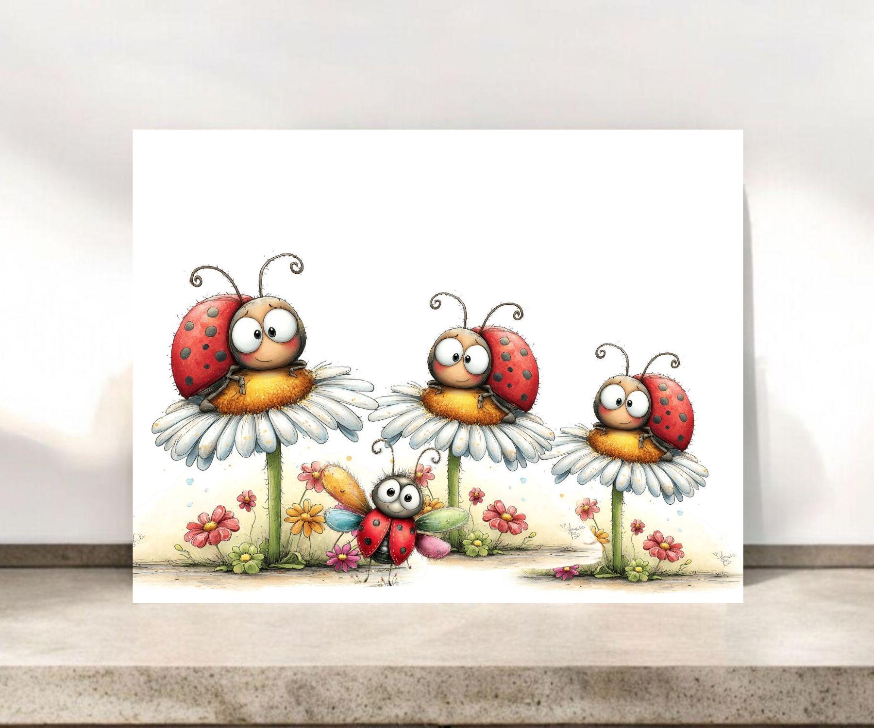 Whimsical Lady Bugs Notecard, LadyBug Stationery #300