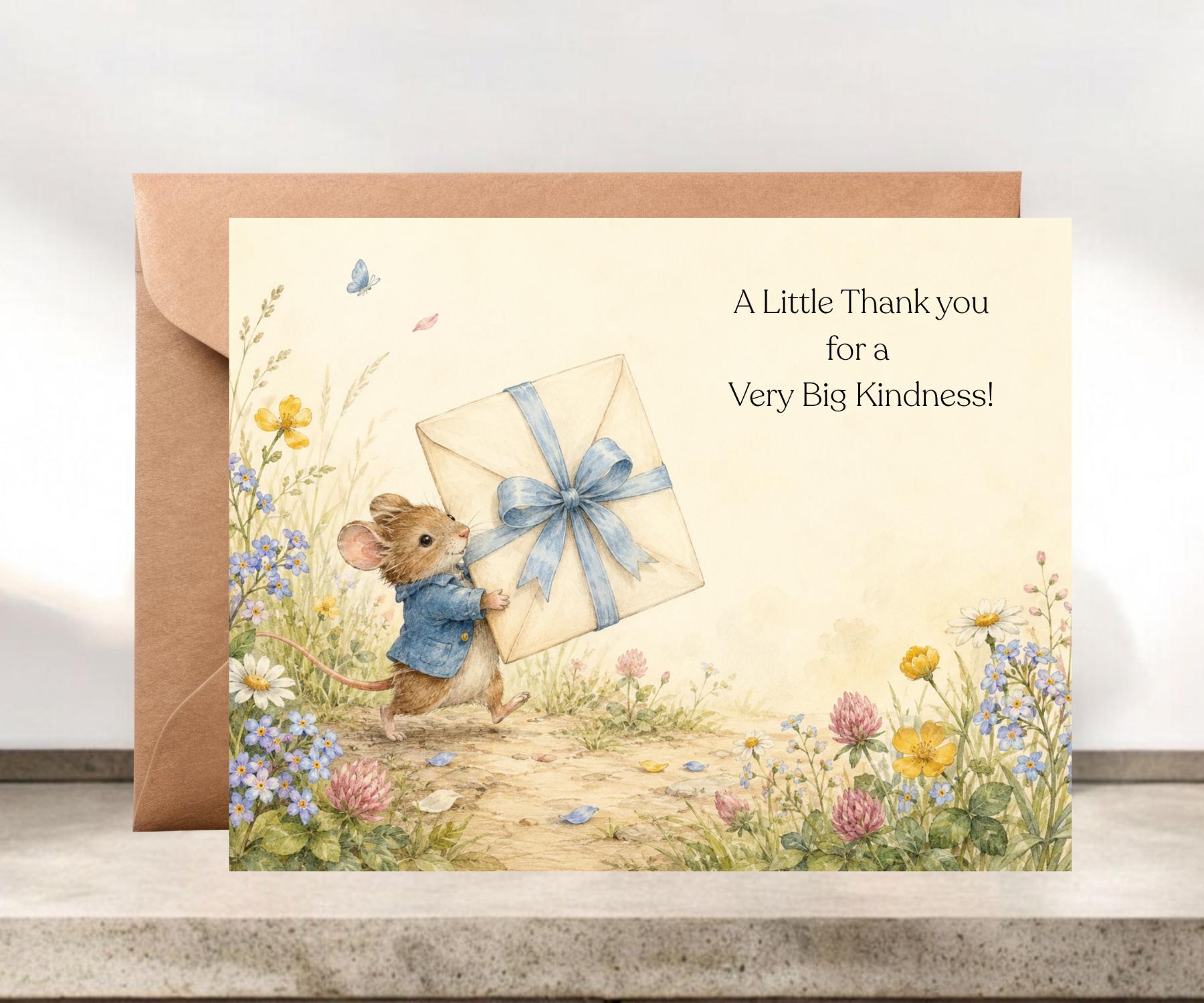Whimsical Mouse Thank You Card, Woodland Gratitude Card #310