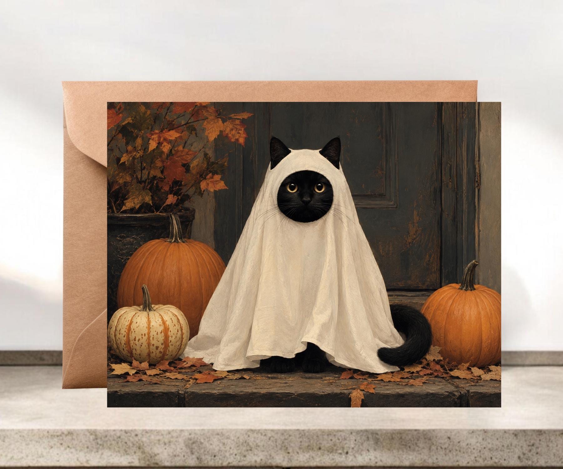Black Cat Halloween Card, Blank Greeting Card with Envelope #311