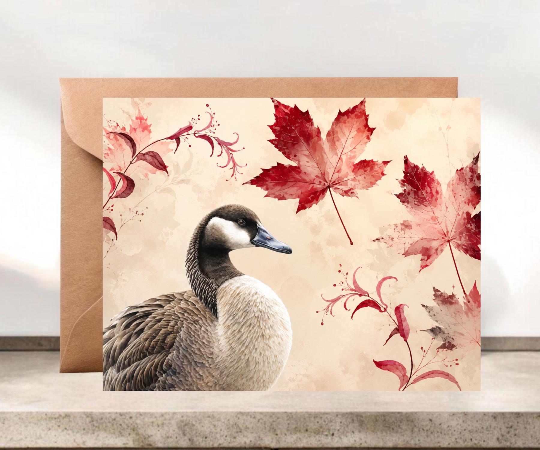 Fall Canada Goose and Leaves Notecard, Fall Stationery #022