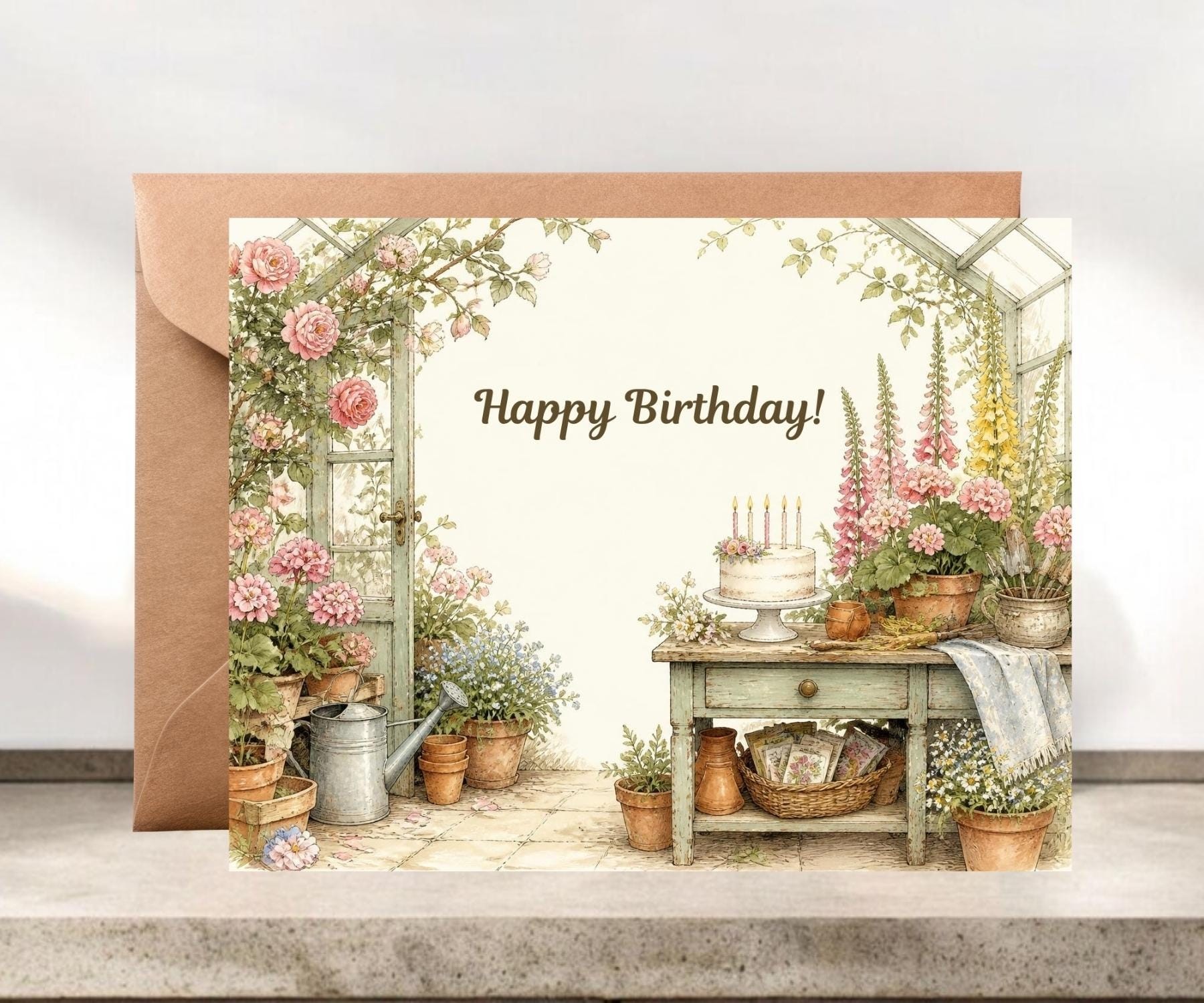 Cottage Greenhouse Birthday Greeting Card, Birthday Card #152