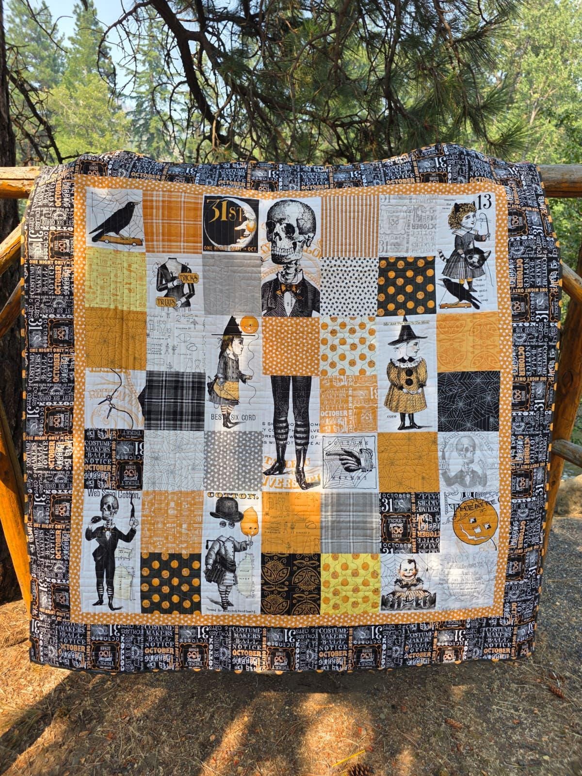 Costume Maker’s Ball Finished Quilt | J. Wecker Frisch | Halloween Quilt | Gothic Macabre Decor | Handmade Spooky Quilt | Riley Blake