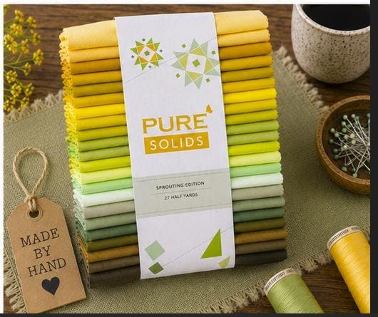 Art Gallery Fabrics Pure Solids Sprouting Edition – 22 Half-Yard Cuts (11 Total Yards)