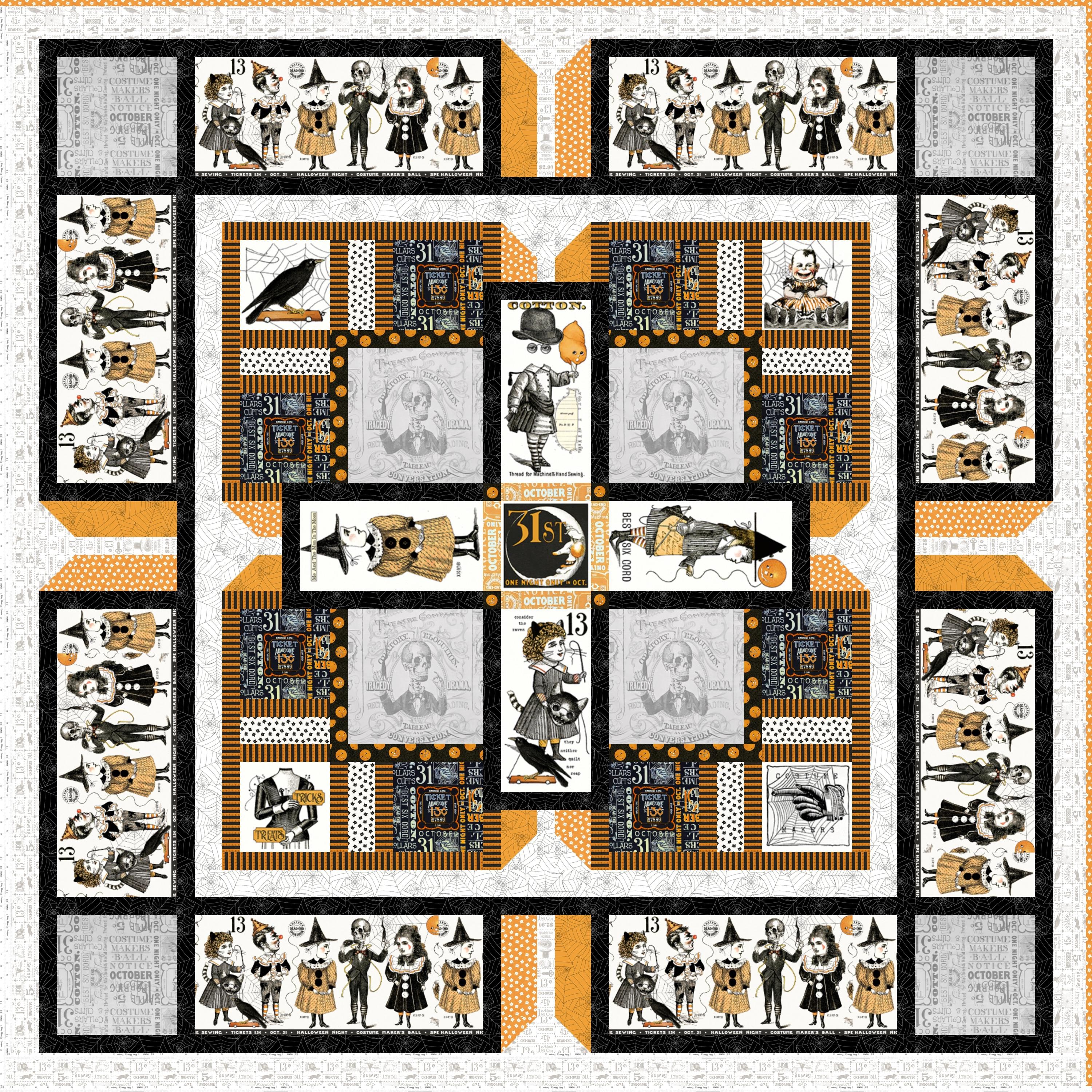 Midnight Carnival quilt featuring J. Wecker Frisch Costume Maker’s Act II fabrics