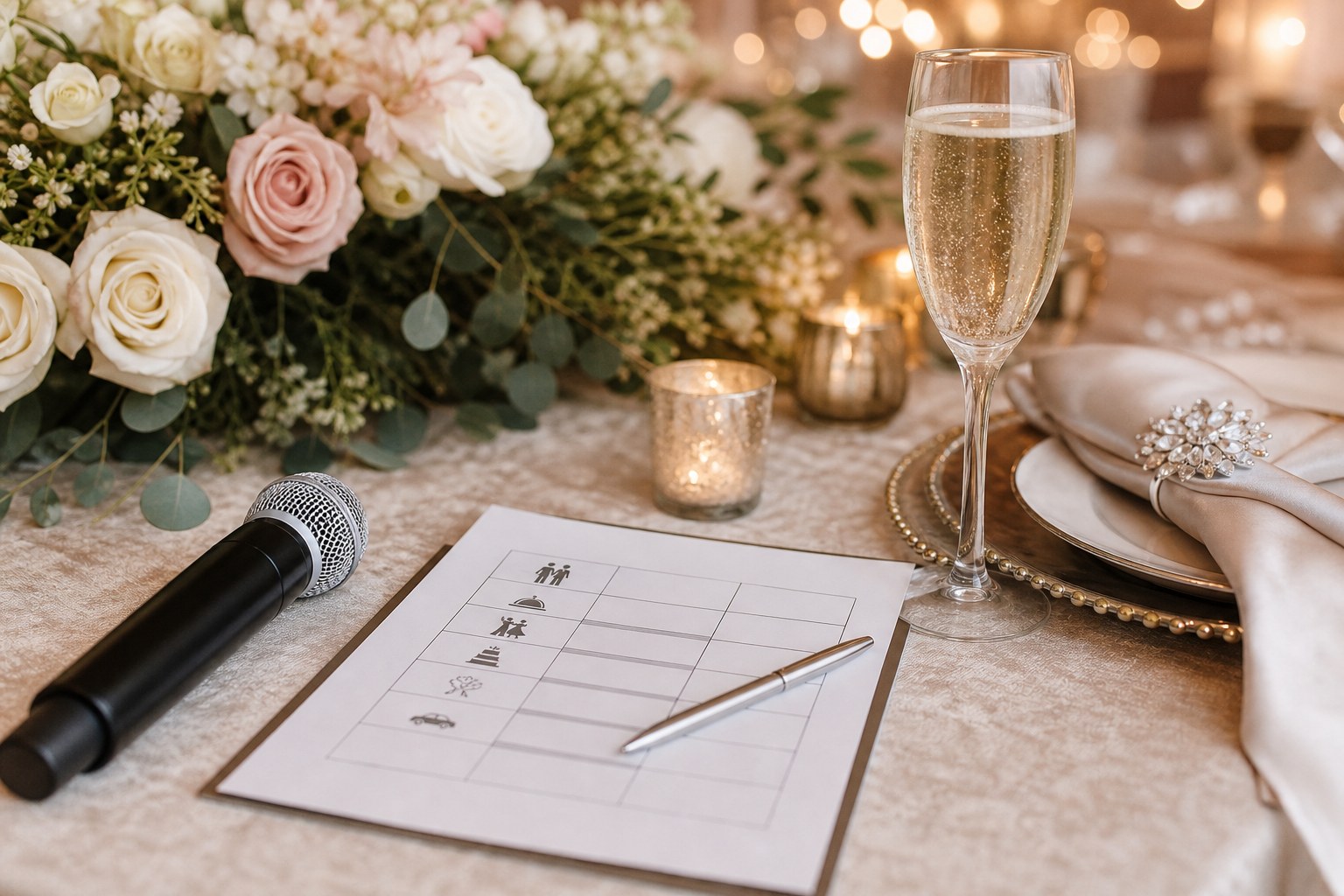 Microphone and reception planning details on an elegant table