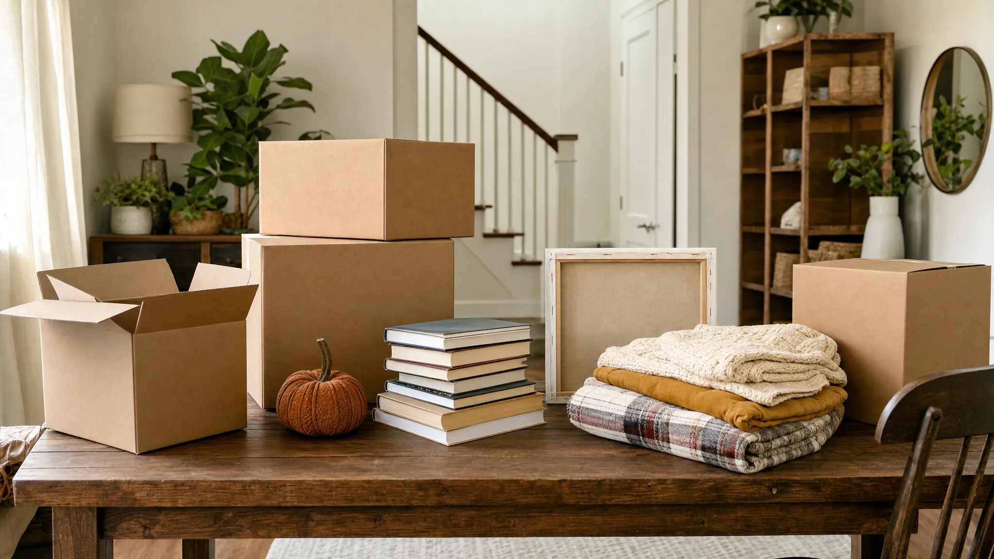 Books, blankets, and empty boxes ready to be packed first