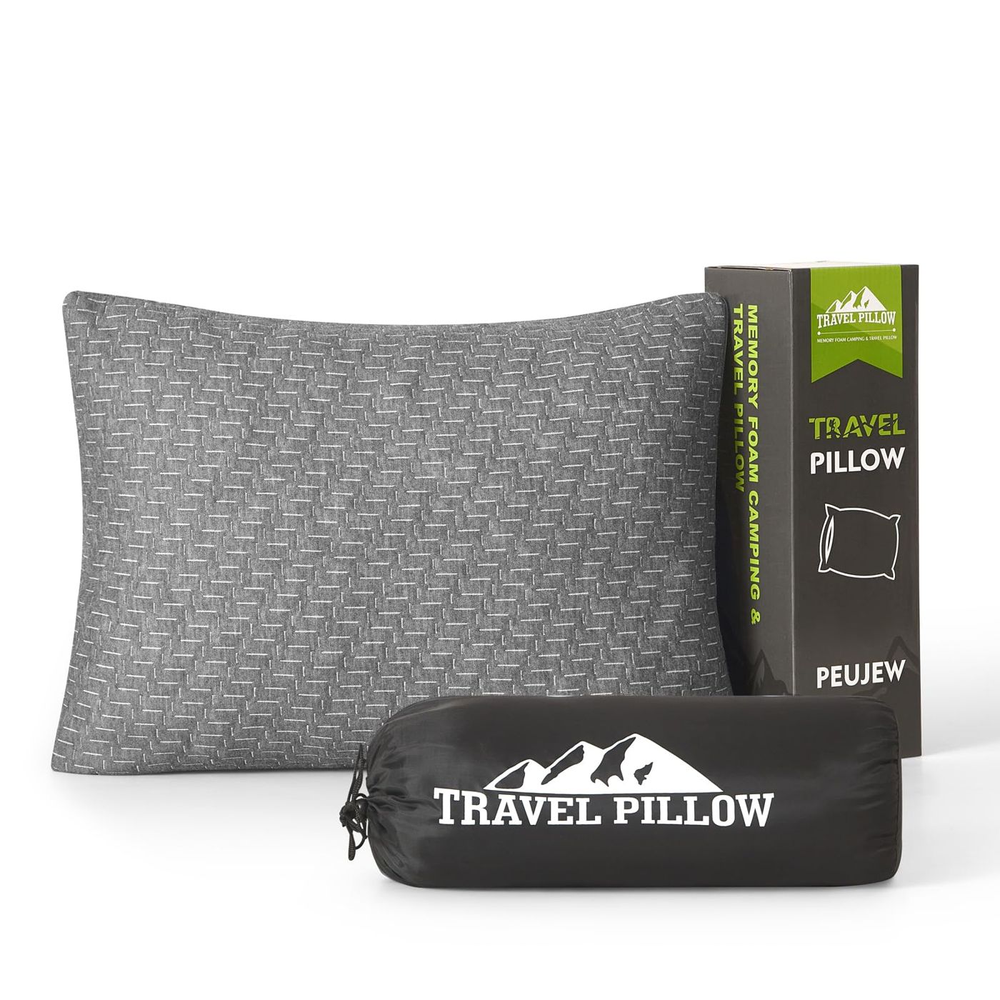 Small rectangular shredded memory foam travel pillow and its storage pouch