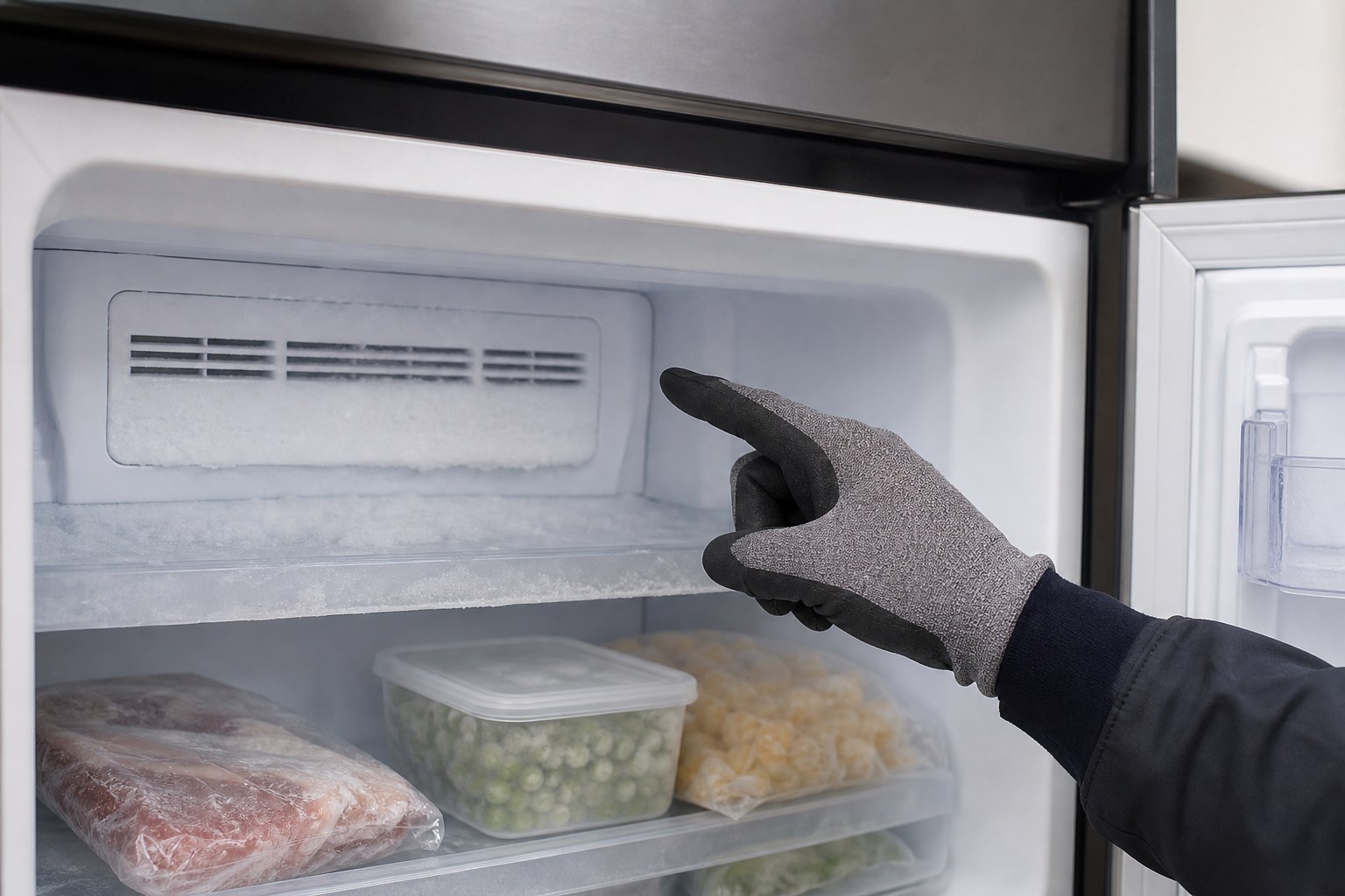 Frost around a refrigerator freezer vent during an appliance inspection