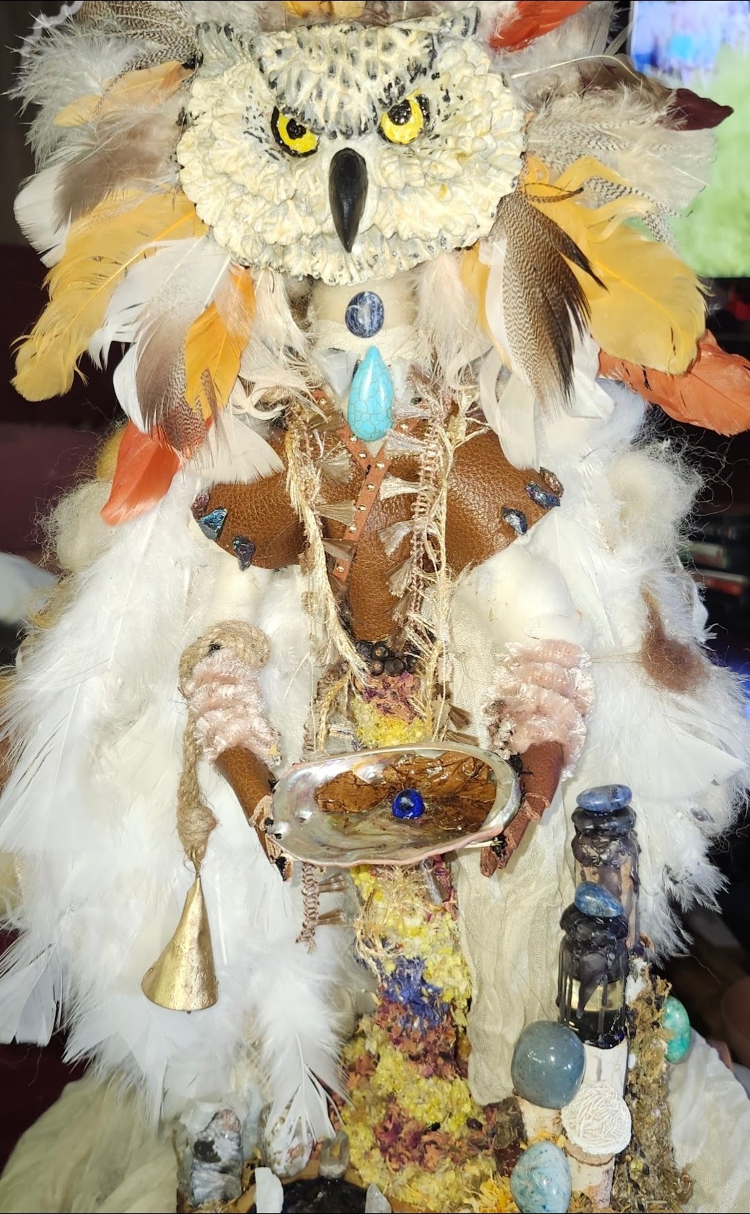 Keeper of what calls, a handmade mixed-media doll