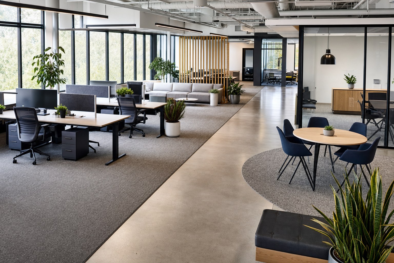 Office team reviewing a floor plan in a Phoenix workspace