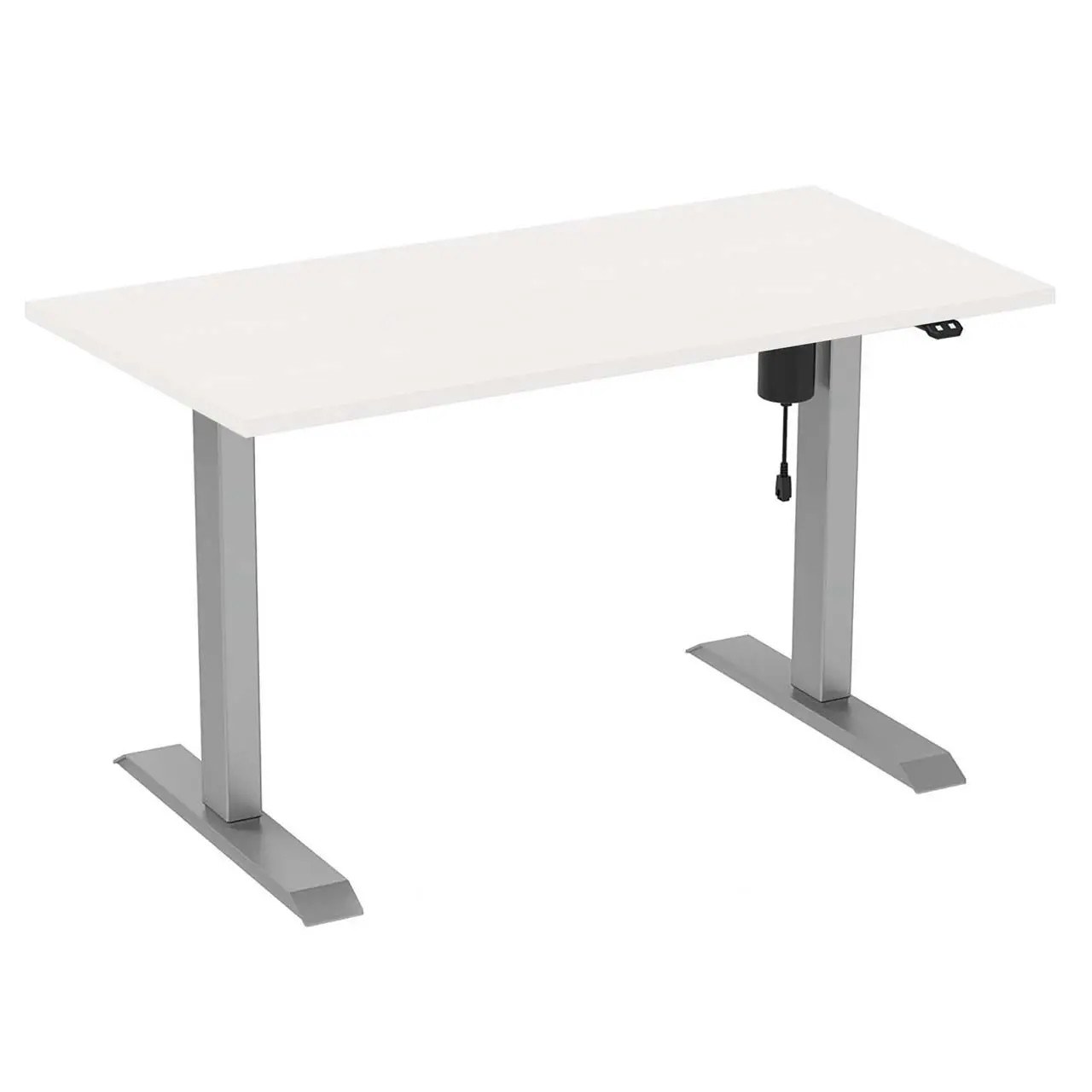 2-Stage, Adjustable Height 30"D x 72"W Desk - Table w/ Silver Base & White Top