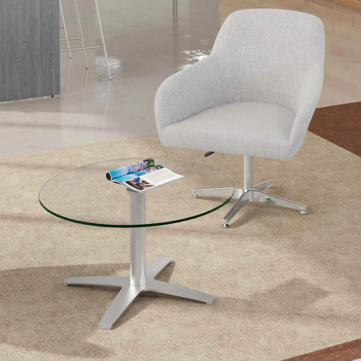 24" Round Clear Glass Table with Brushed Steel Base