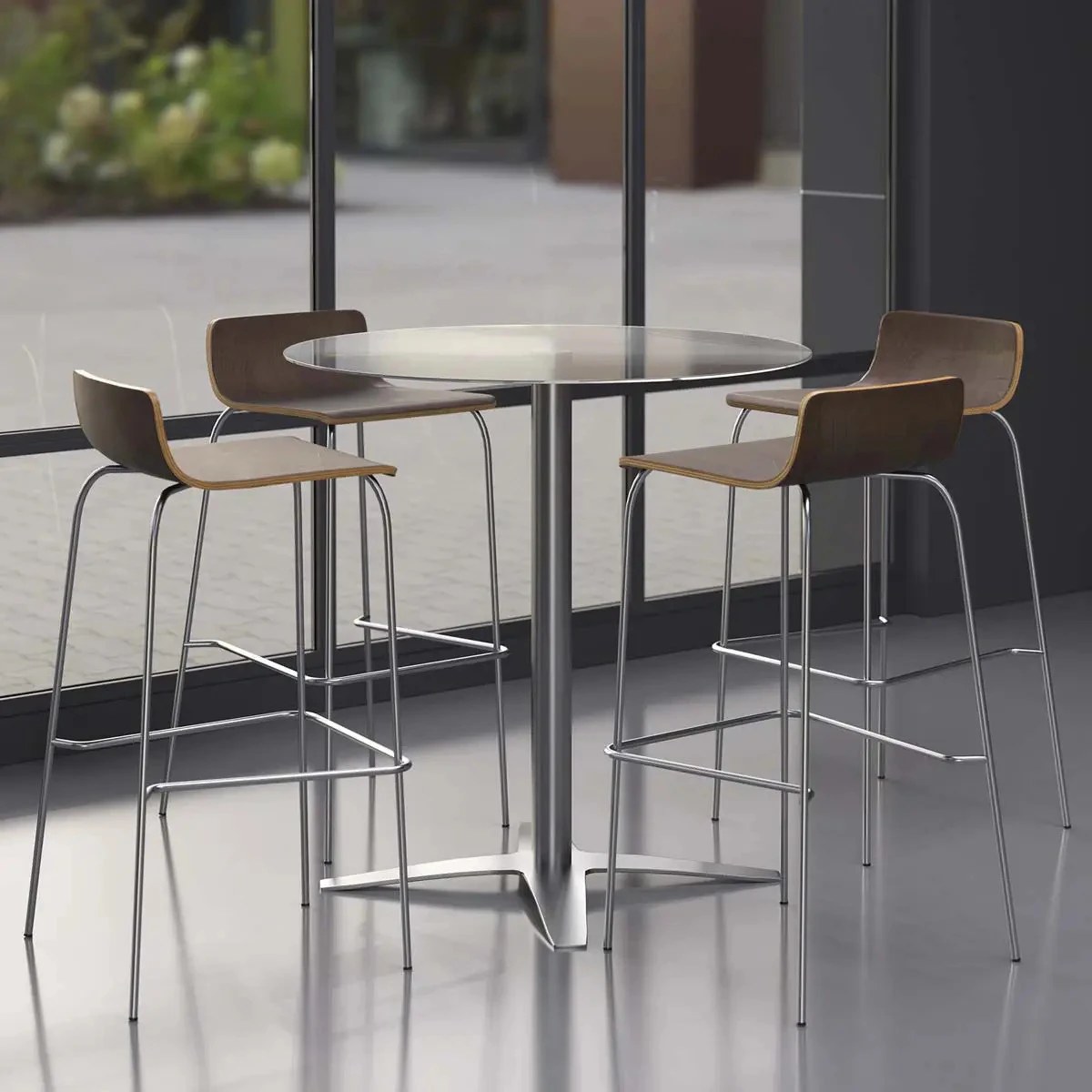 36" Round Clear Glass Table with Brushed Steel Base