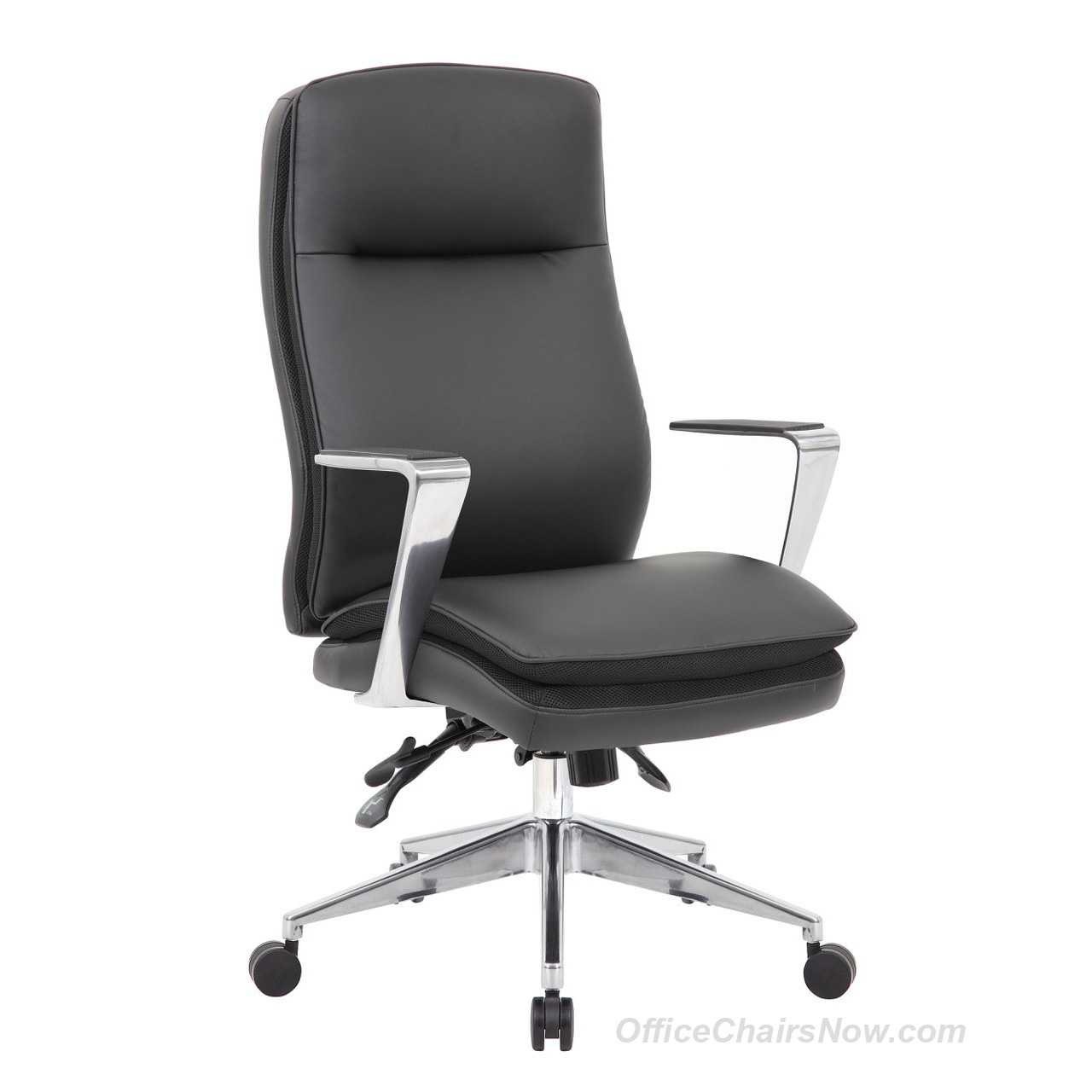 Black High Back Executive Office Chair with Polished Aluminum Arms & Base