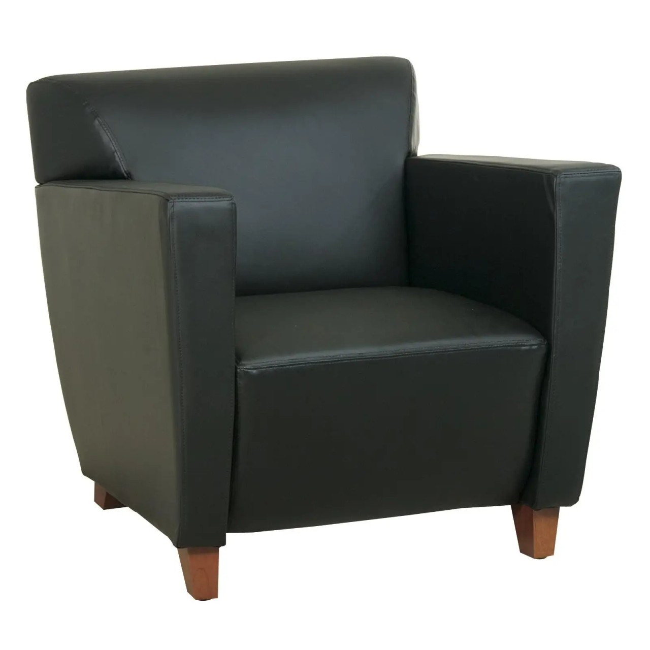 Black Leather Club Chair with Cherry legs