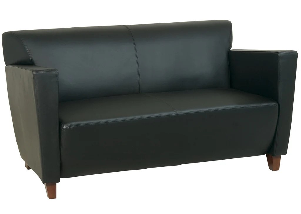 Black Leather Loveseat with Cherry legs