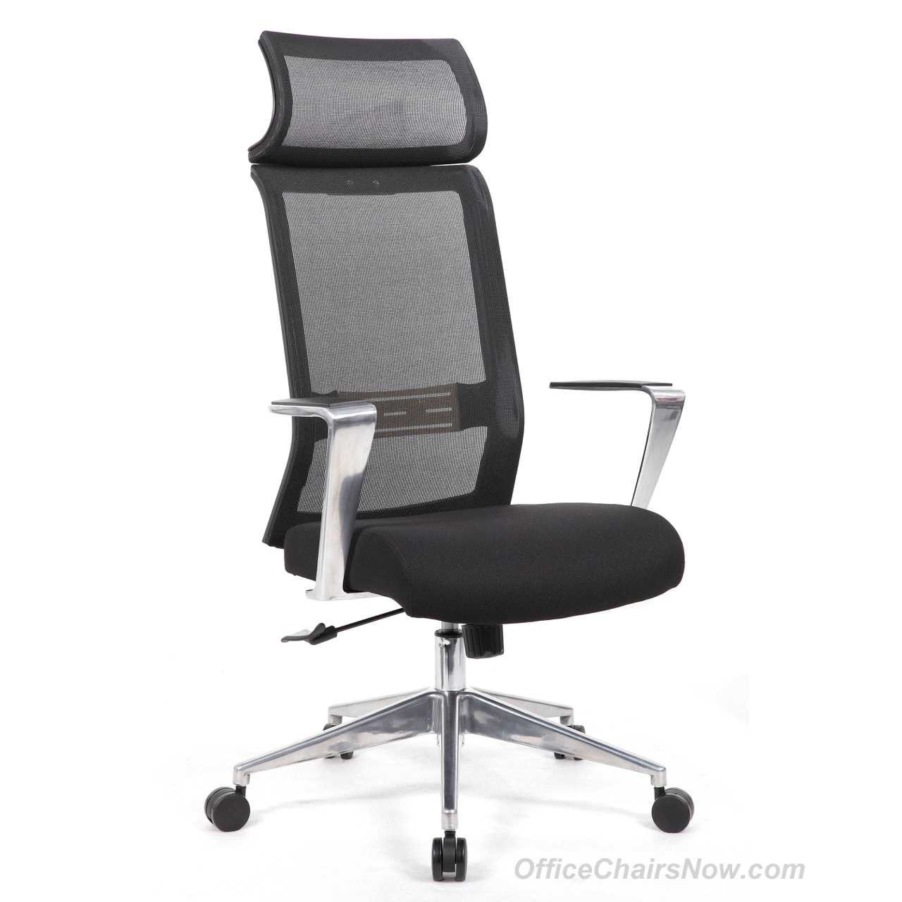 Black Mesh Synchro-Tilt Task Chair with Headrest, Polished Arms & Base