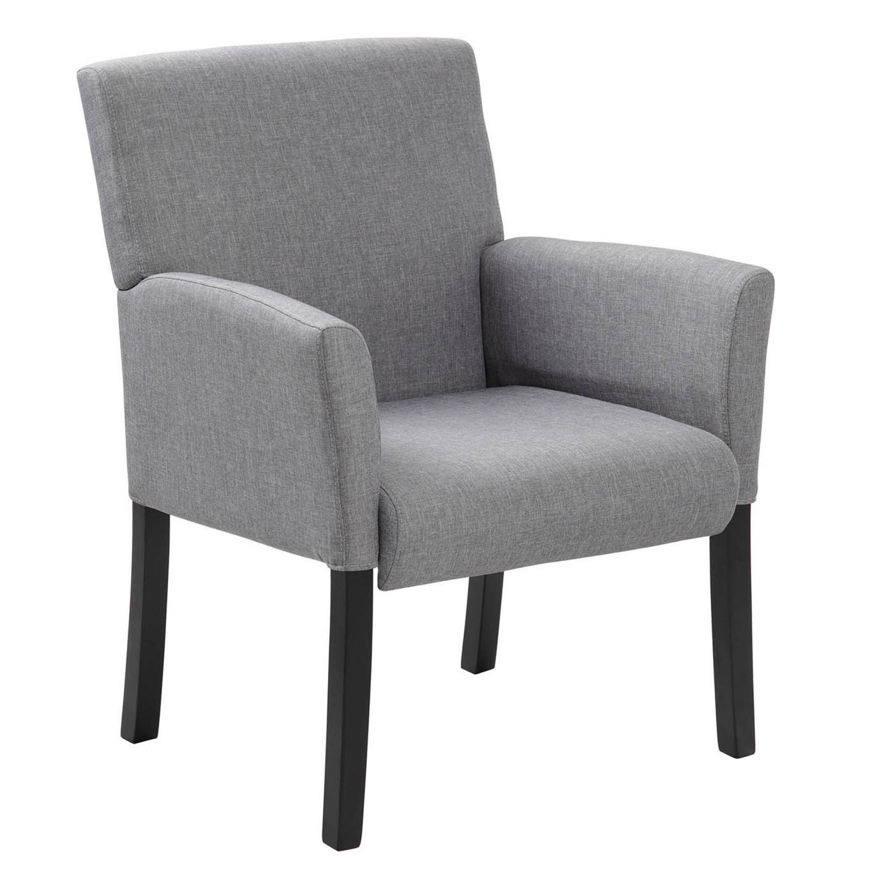 Boss Executive Box Arm guest, accent or dining chair - medium gray linen with black legs