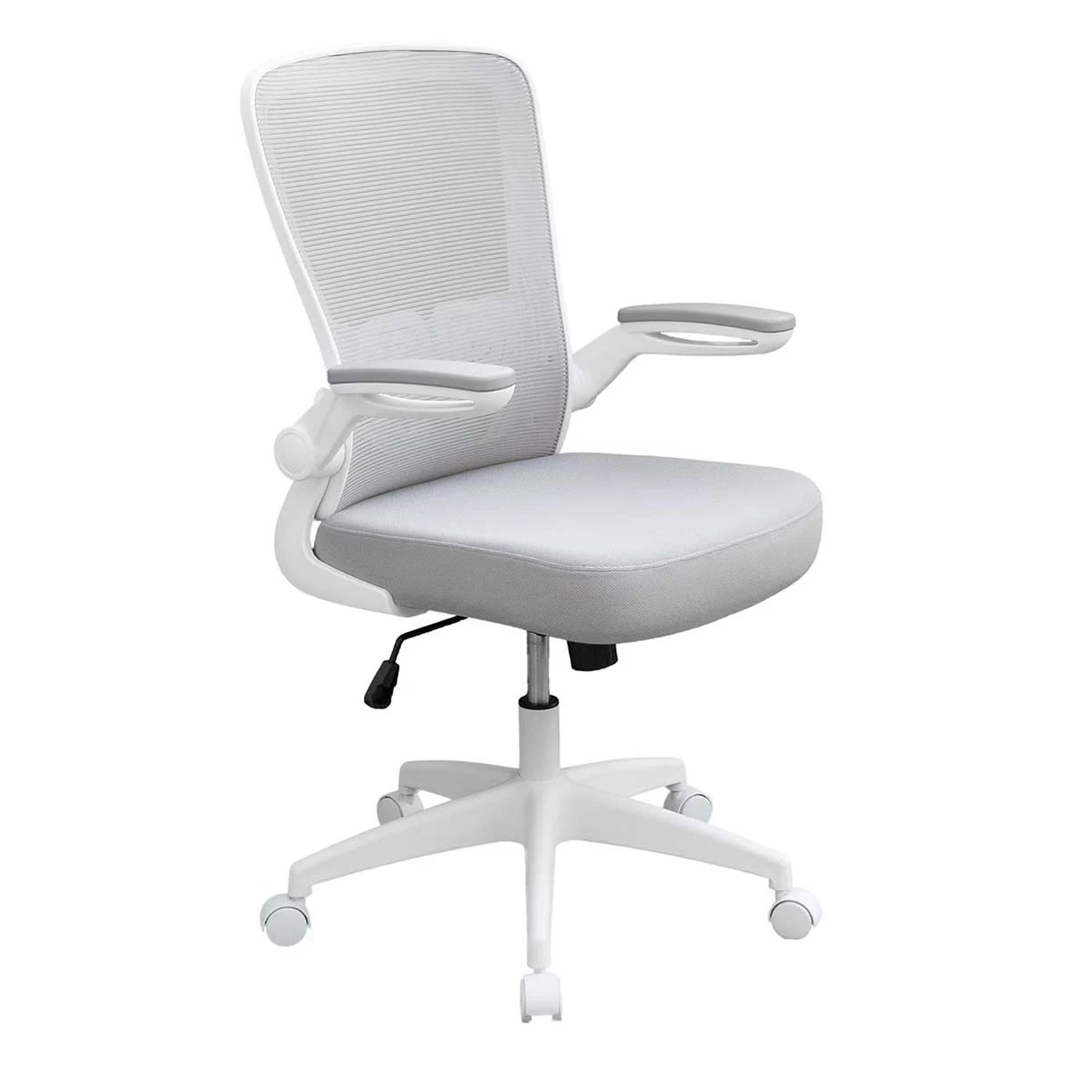 Boss Grey Mesh, Flip Arm, Task Chair with White Frame & Soft Touch Padded Seat